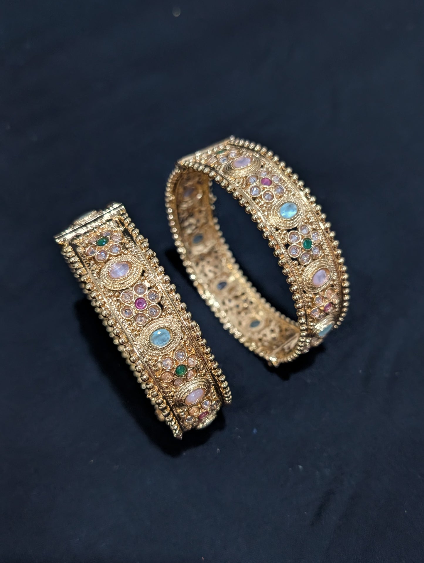 Multi color Polki Gold plated openable bangles