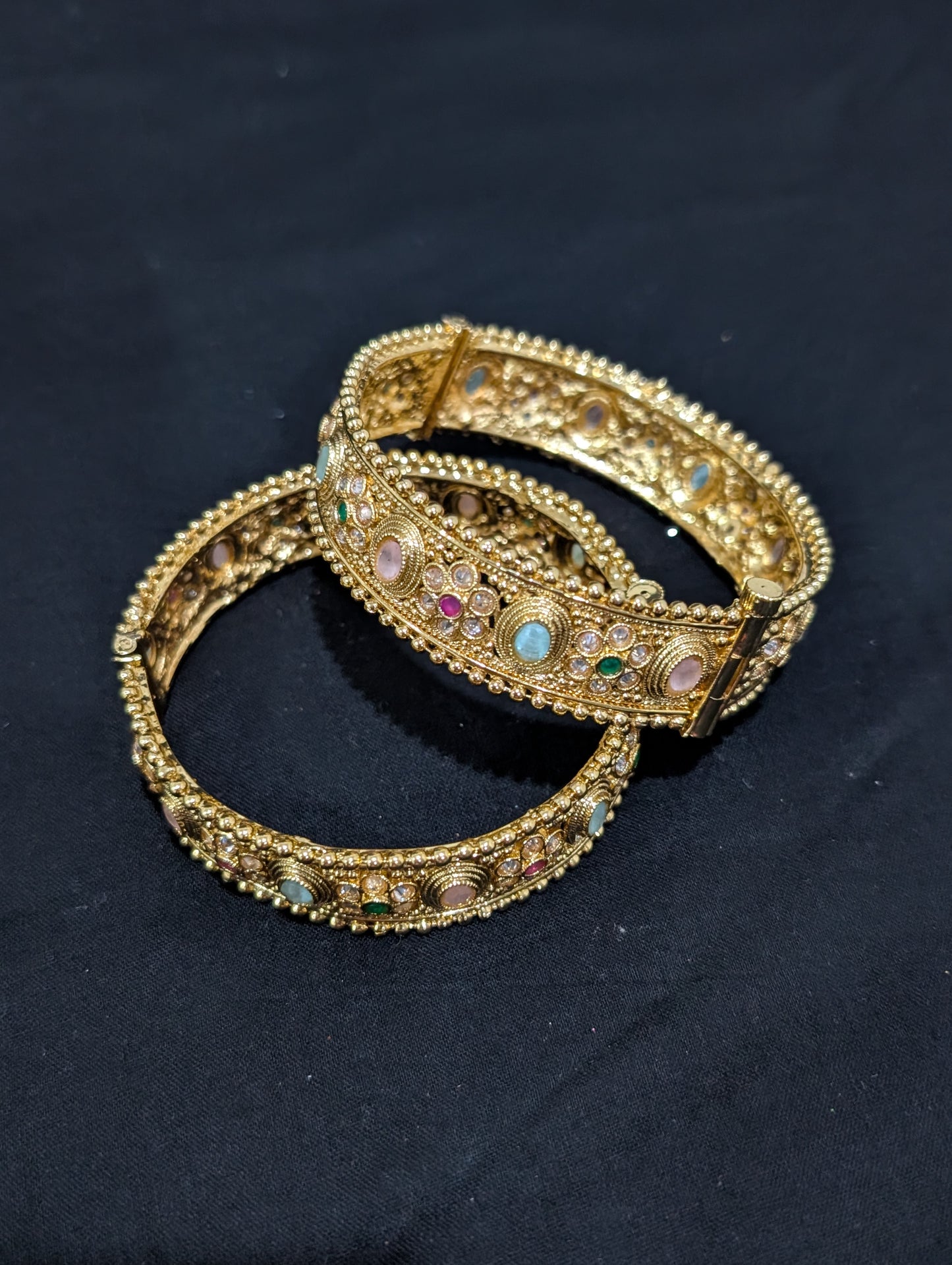 Multi color Polki Gold plated openable bangles