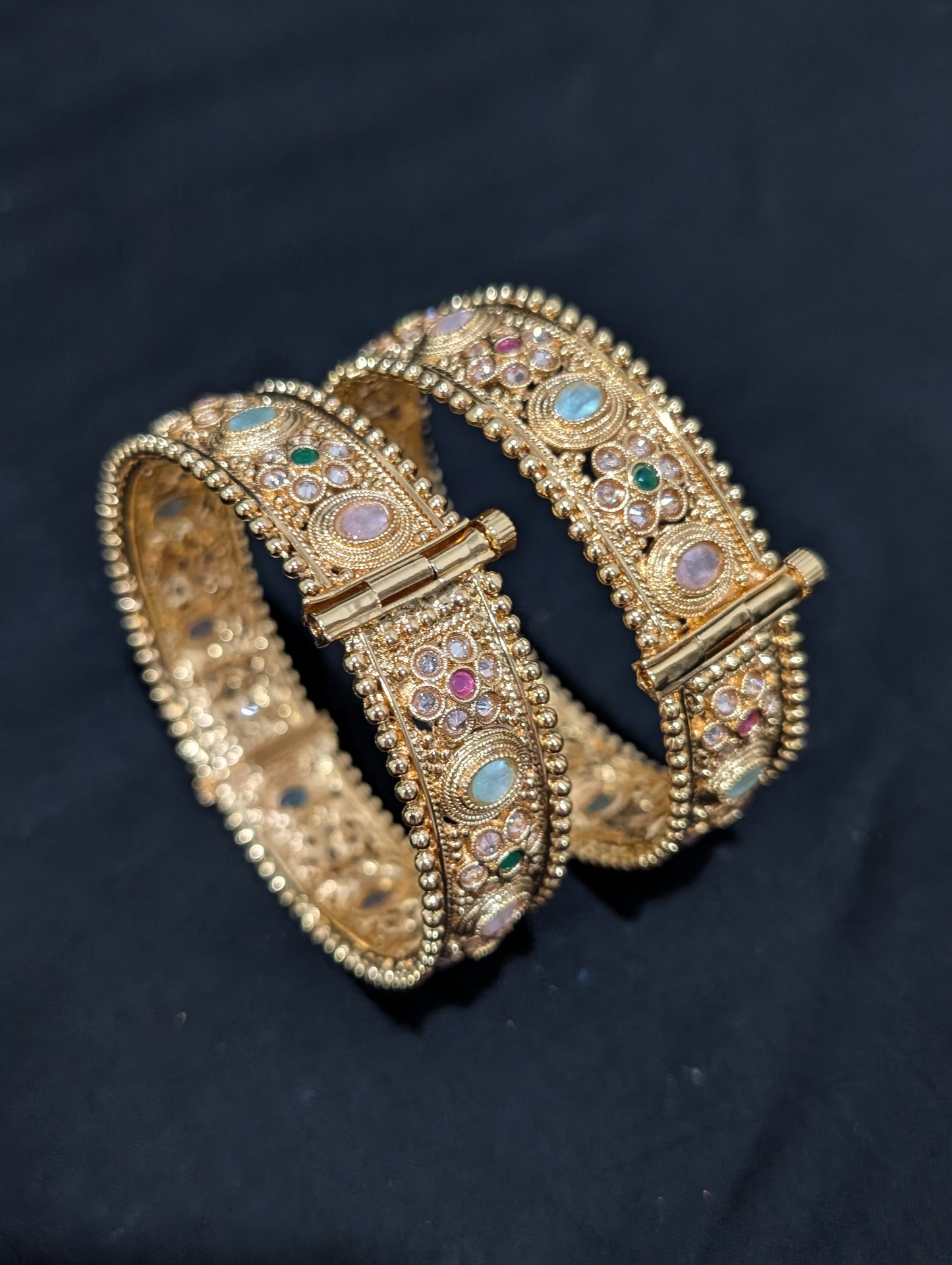 Multi color Polki Gold plated openable bangles