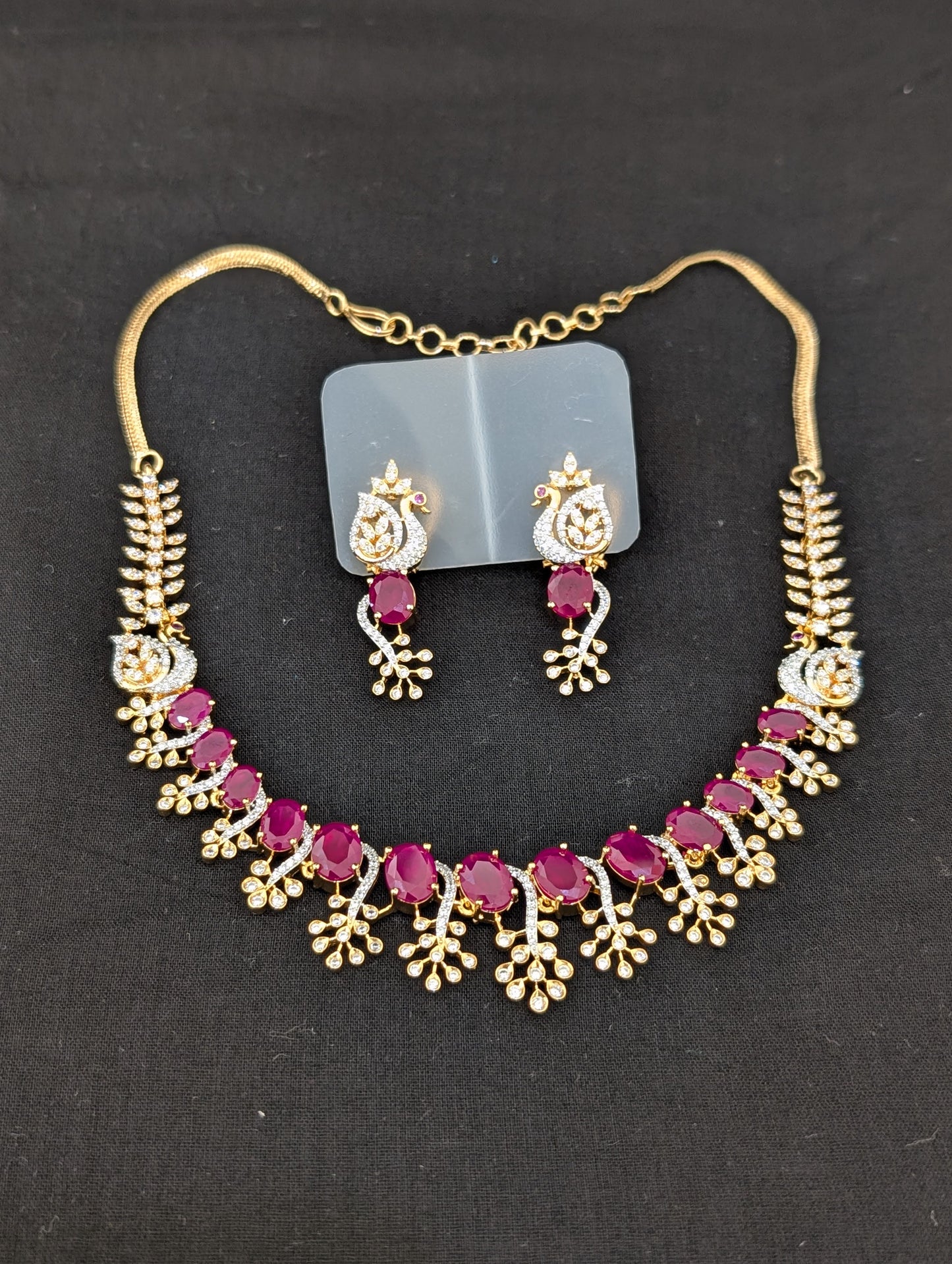 Peacock side mogappu CZ Necklace and Earrings set