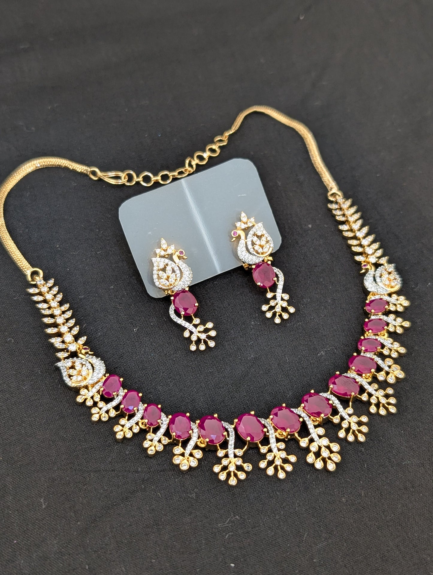 Peacock side mogappu CZ Necklace and Earrings set
