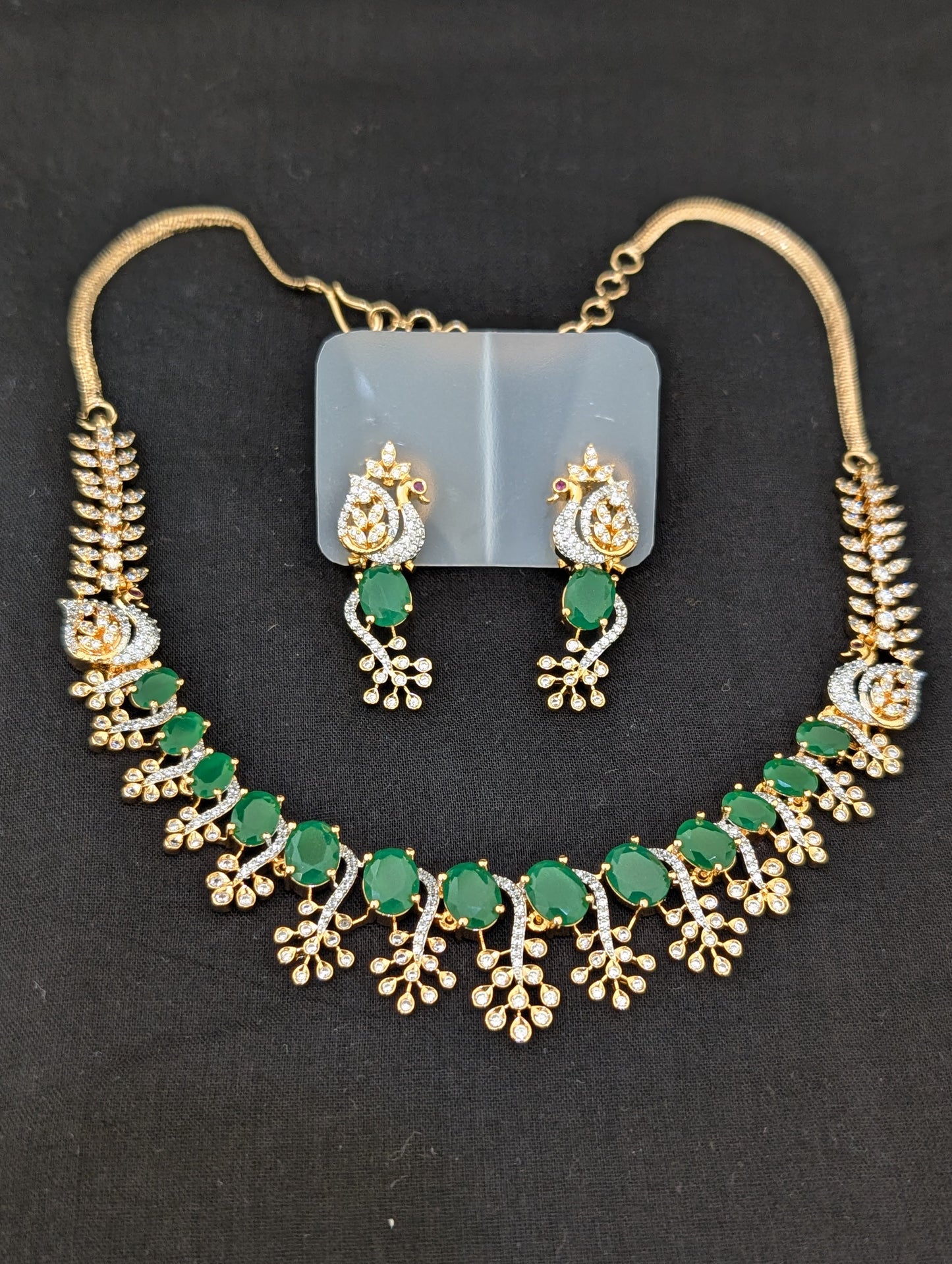 Peacock side mogappu CZ Necklace and Earrings set