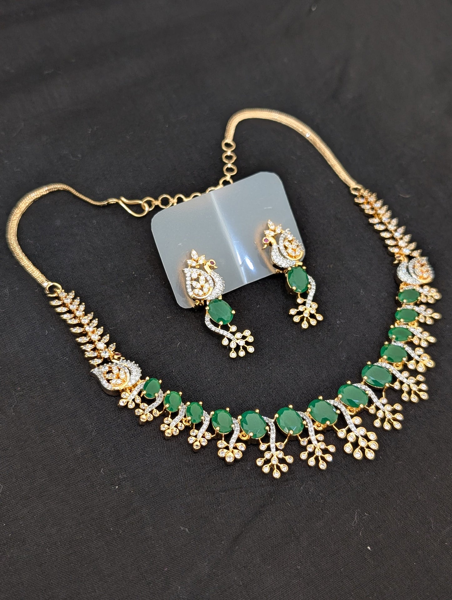 Peacock side mogappu CZ Necklace and Earrings set
