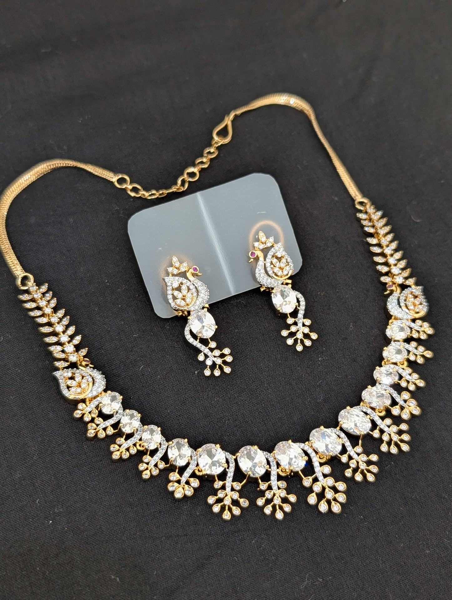 Peacock side mogappu CZ Necklace and Earrings set