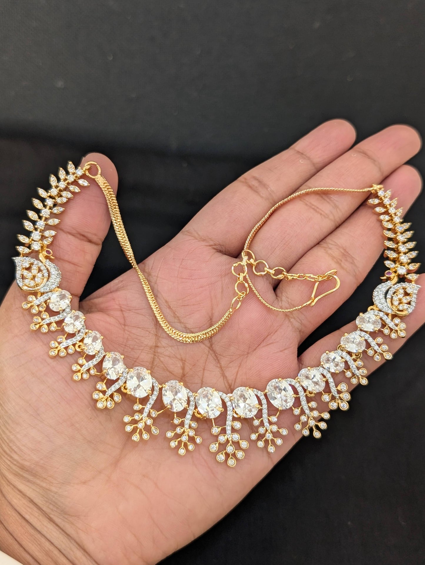 Peacock side mogappu CZ Necklace and Earrings set