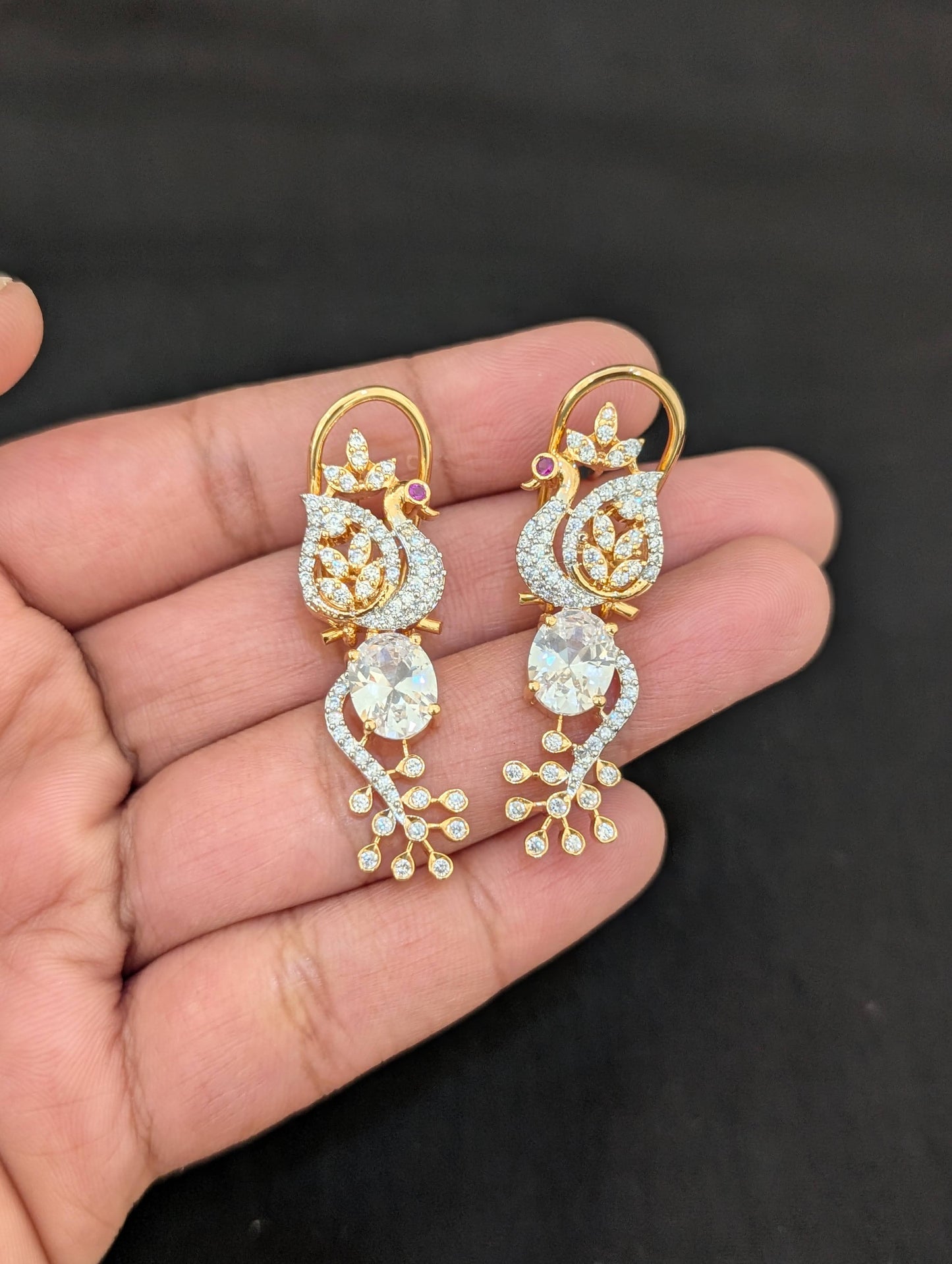 Peacock side mogappu CZ Necklace and Earrings set