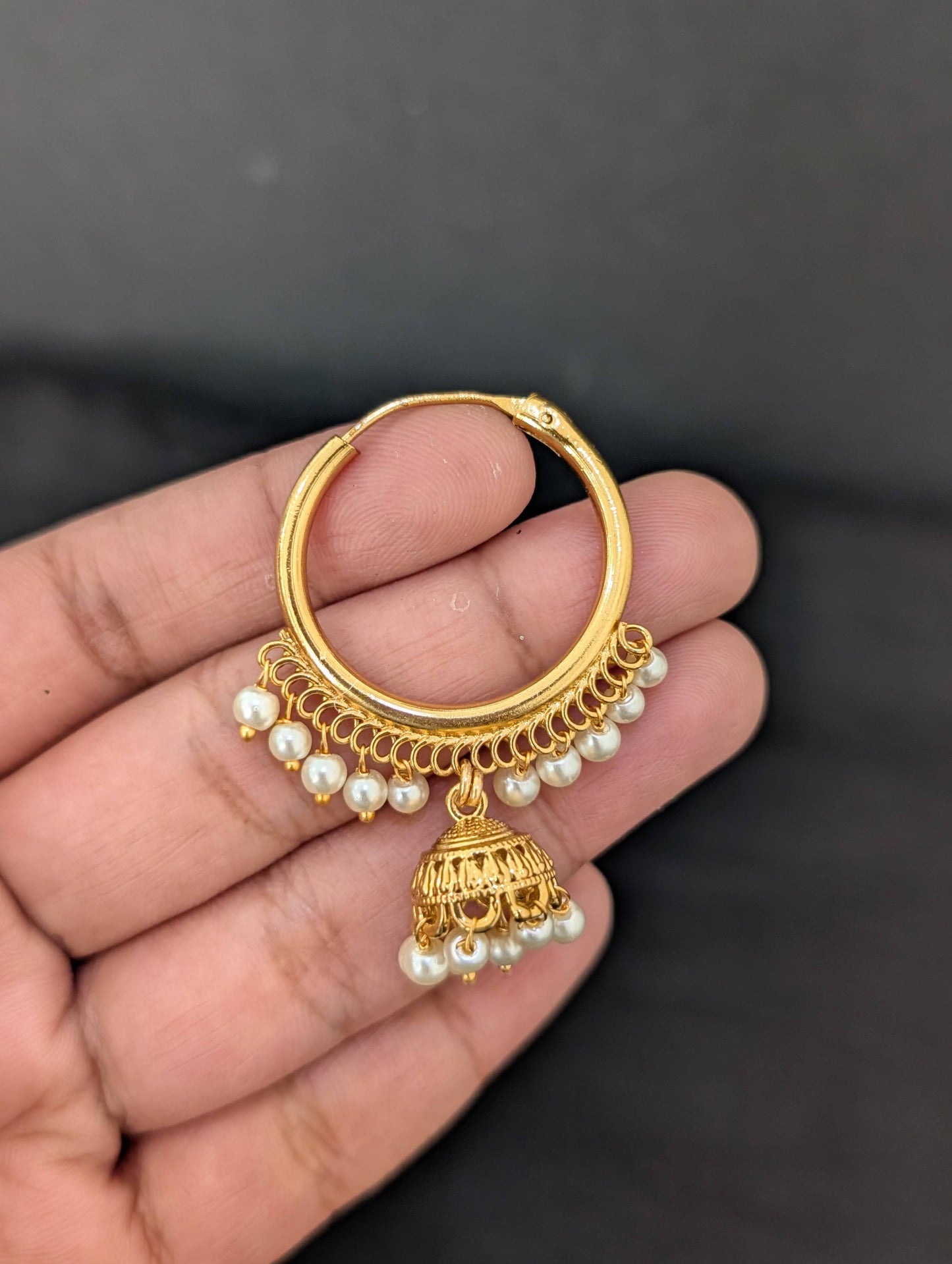 Pearl bead dangle hoop jhumka earrings