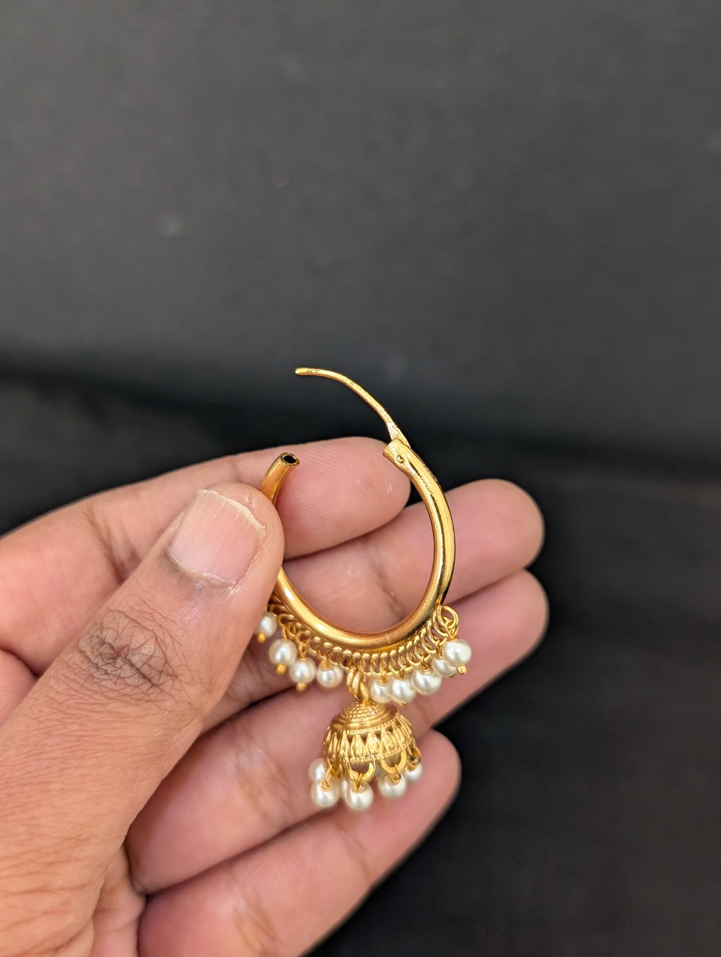 Pearl bead dangle hoop jhumka earrings