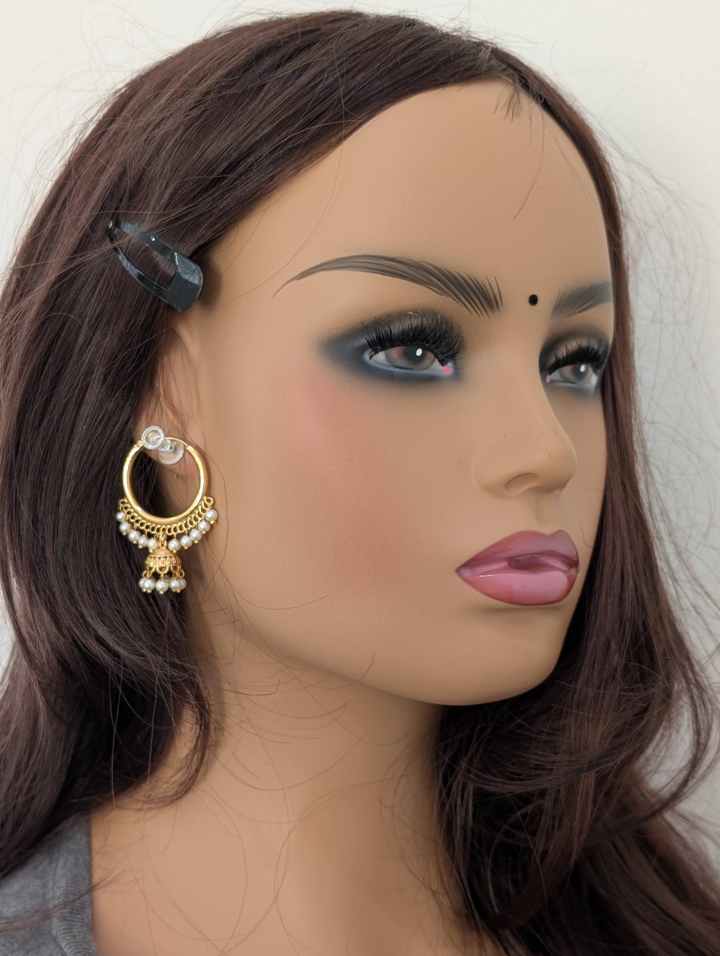 Pearl bead dangle hoop jhumka earrings