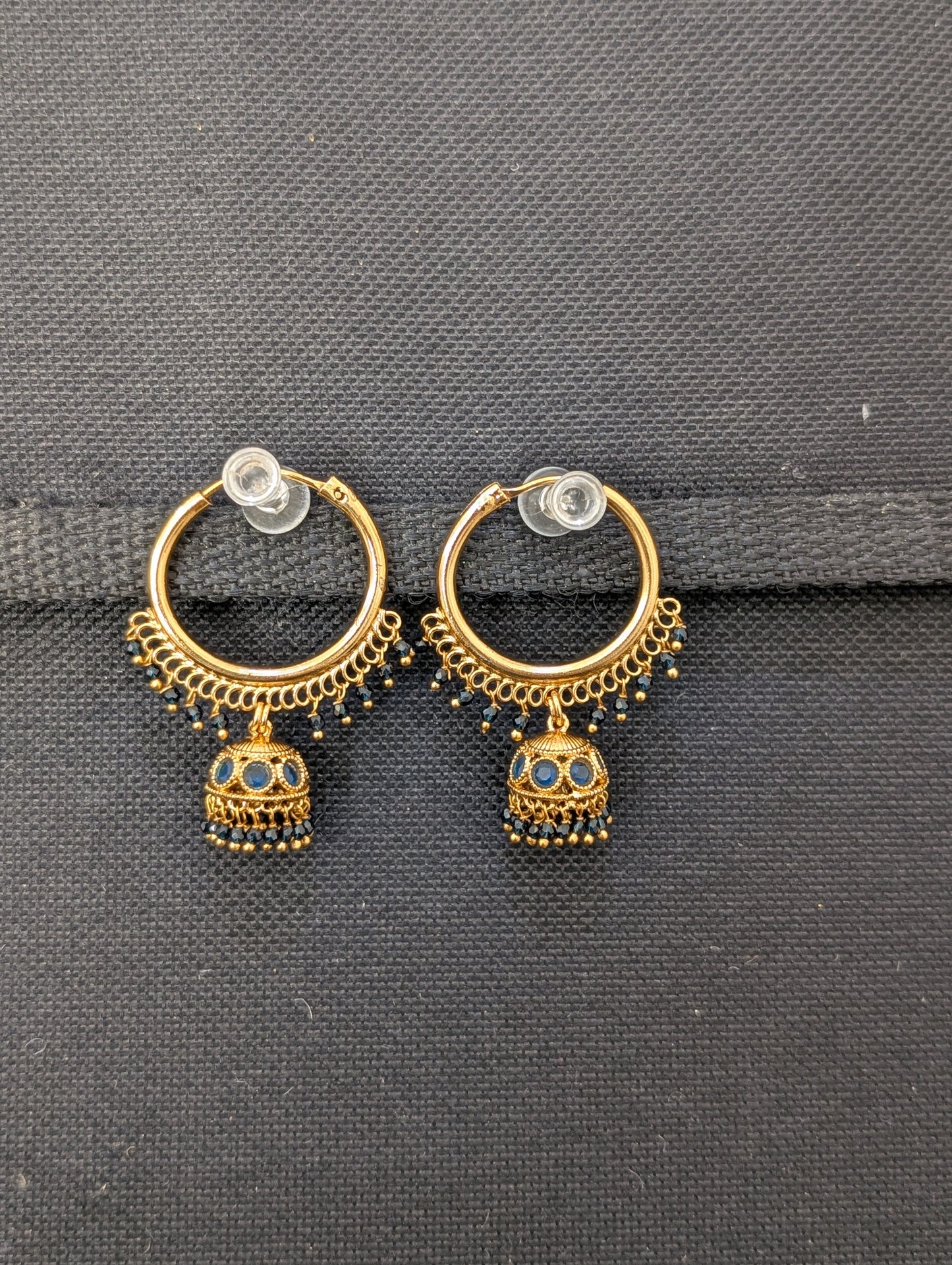 Crystal bead dangle hoop jhumka earrings