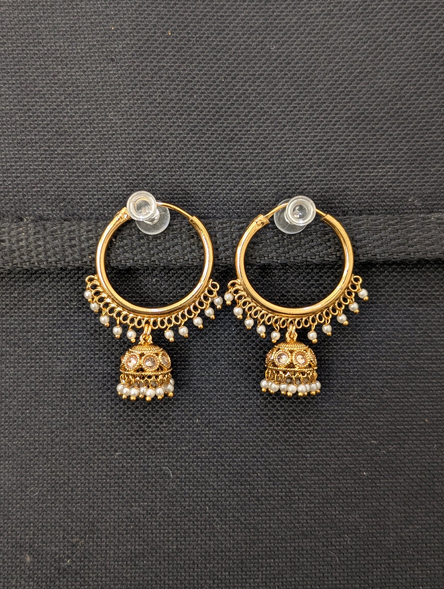Crystal bead dangle hoop jhumka earrings