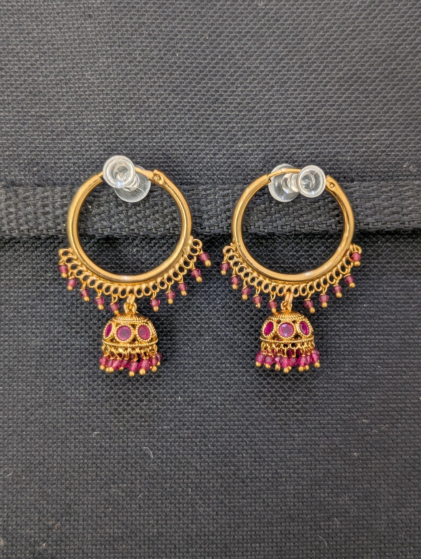 Crystal bead dangle hoop jhumka earrings