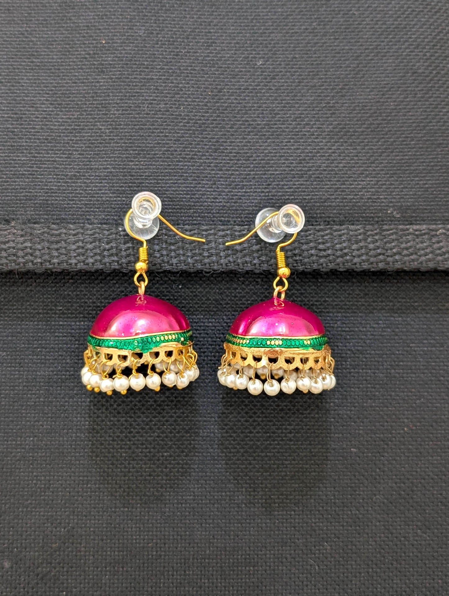 Gold plated Enamel medium hook drop jhumka Earrings