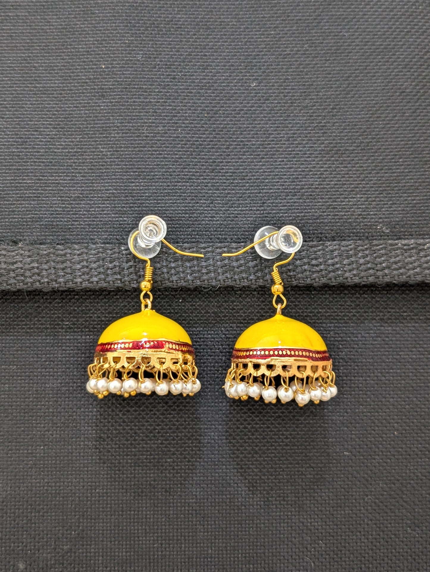 Gold plated Enamel medium hook drop jhumka Earrings