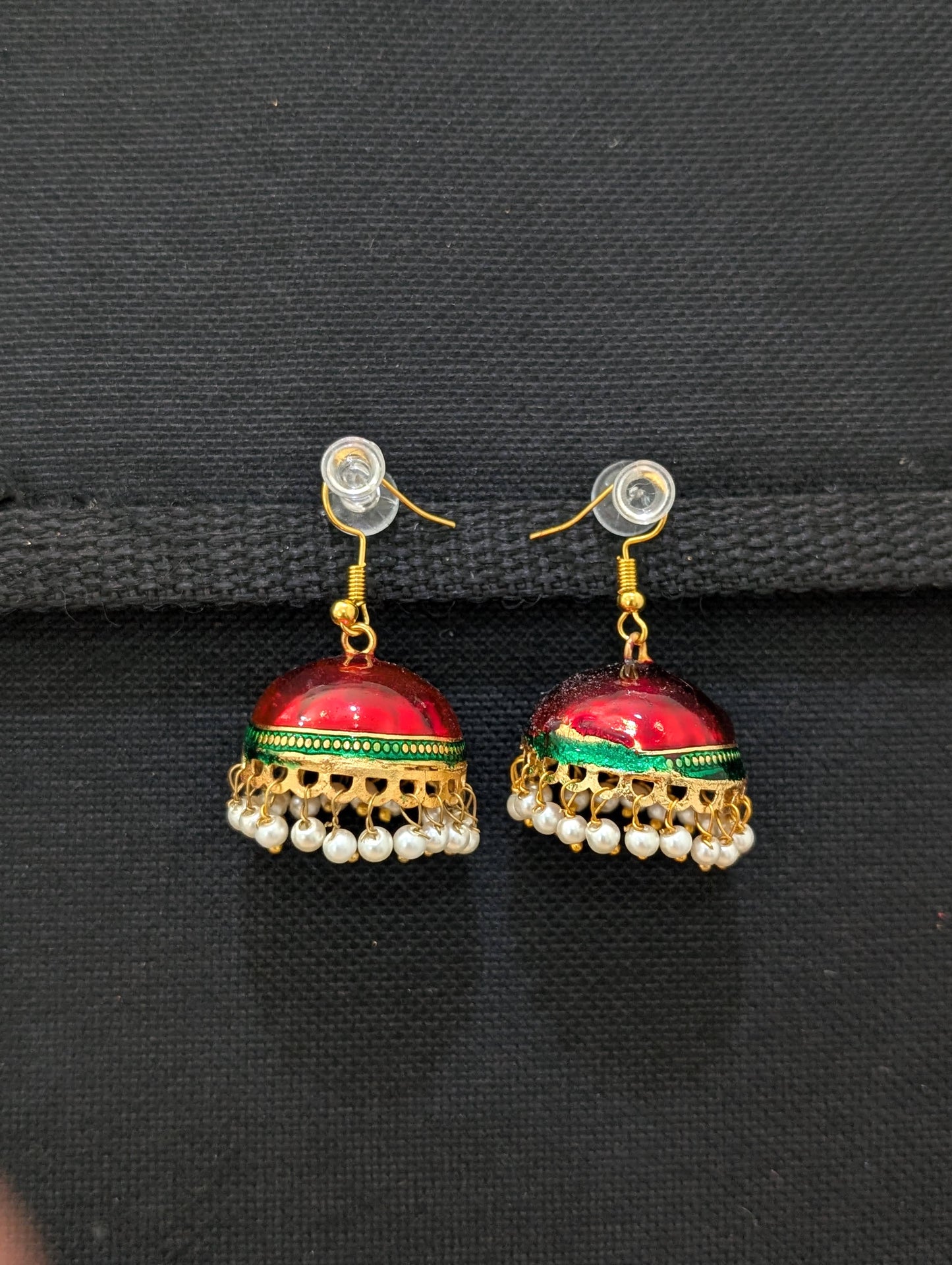 Gold plated Enamel medium hook drop jhumka Earrings