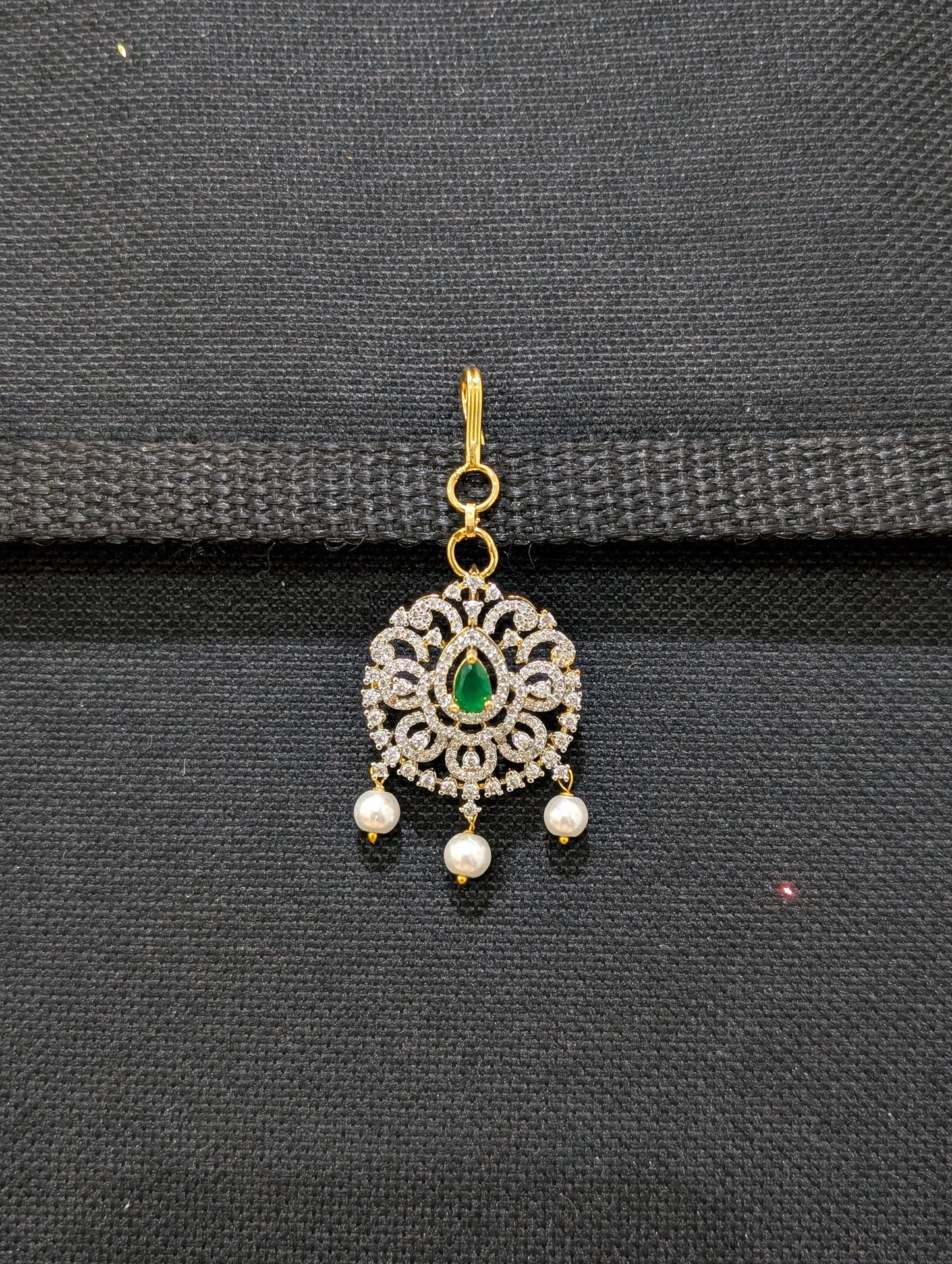 One gram gold plated Short length CZ Maang Tikka