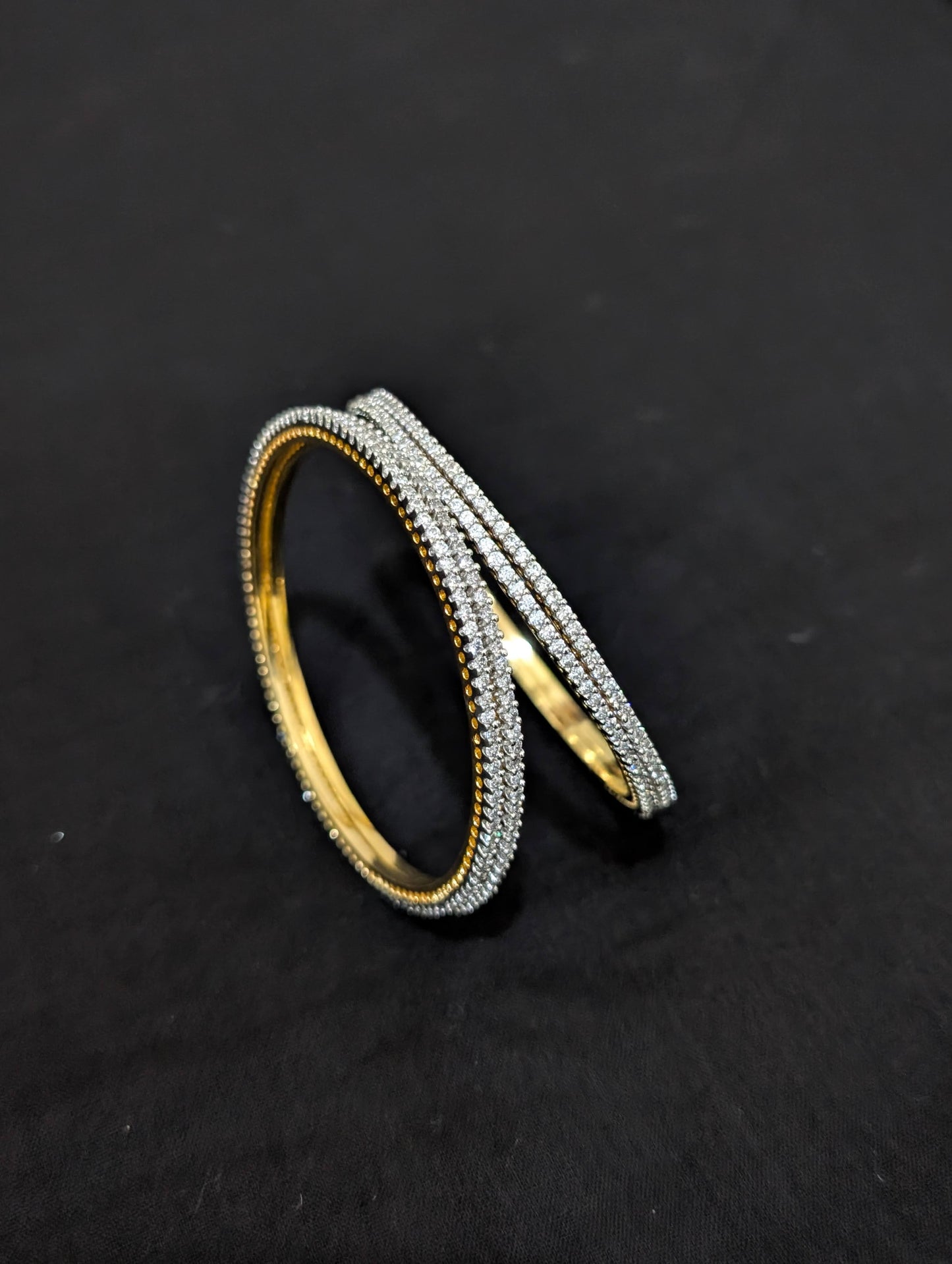 White CZ one gram gold polished bangles - Set of 4
