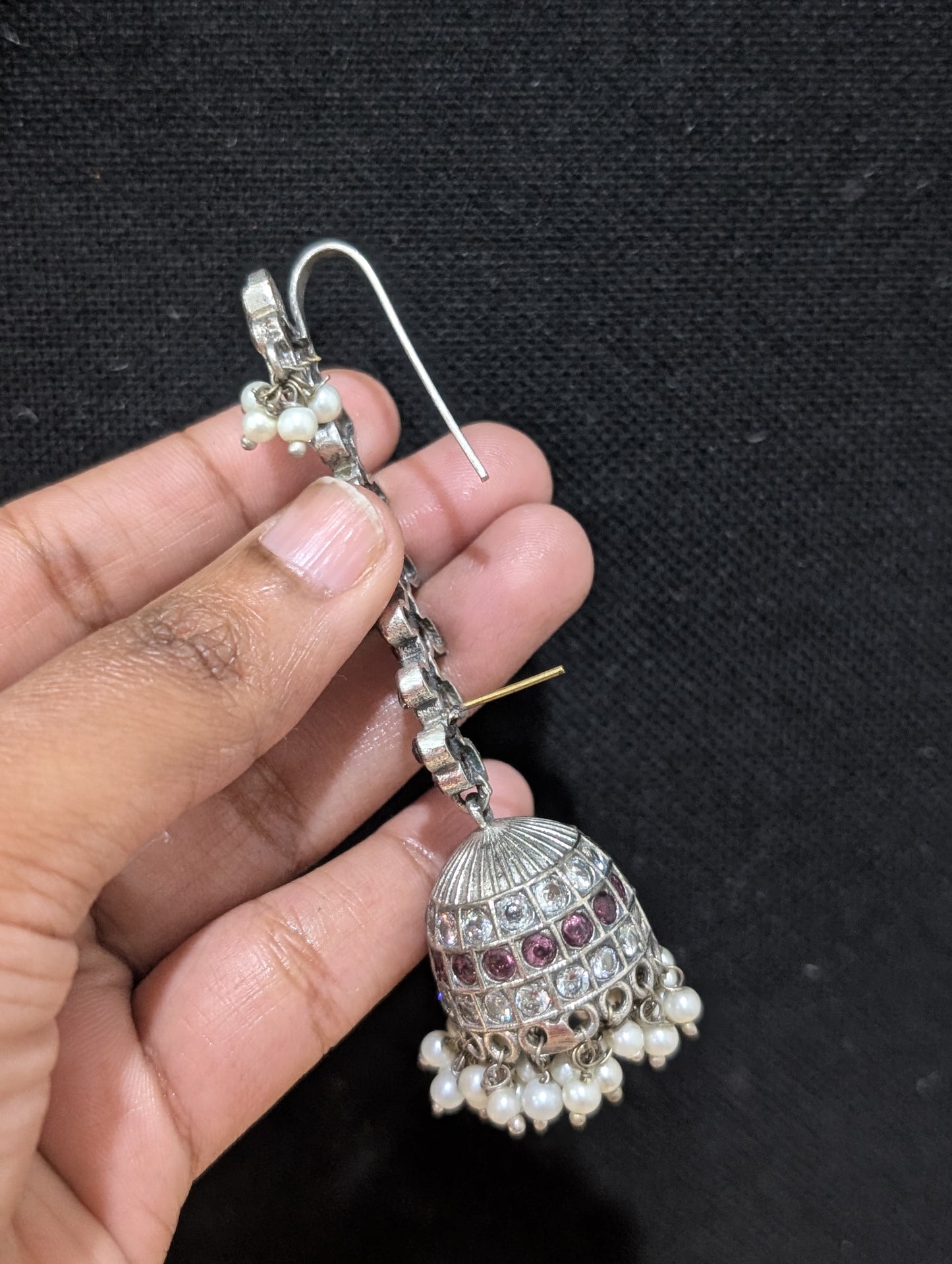 Oxidized silver Cuff jhumka earrings