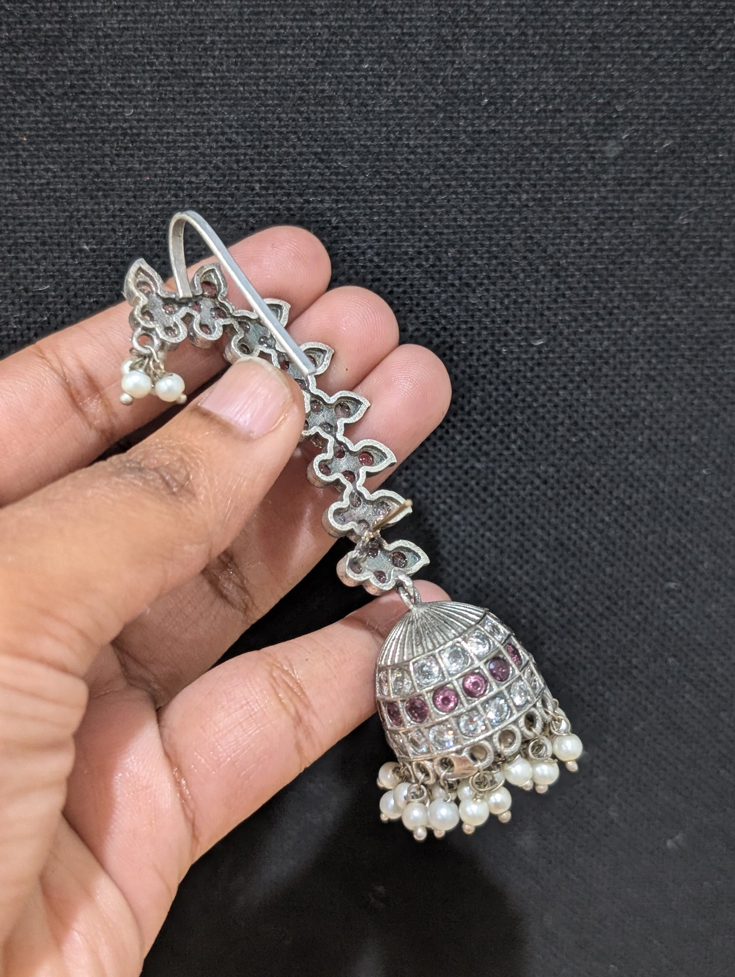 Oxidized silver Cuff jhumka earrings