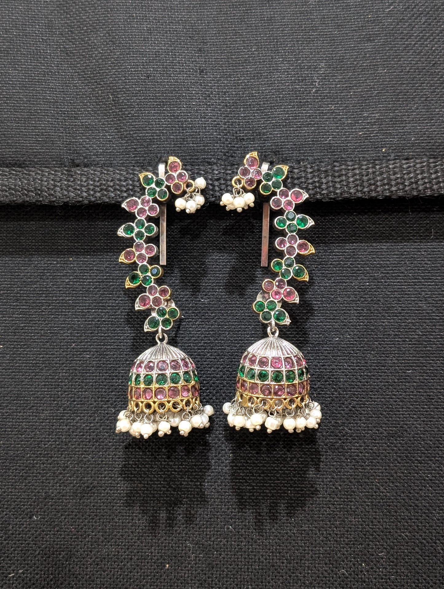 Oxidized Dual tone Cuff jhumka earrings