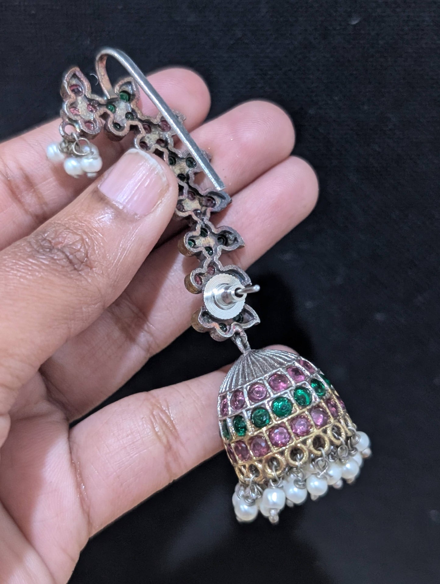 Oxidized Dual tone Cuff jhumka earrings