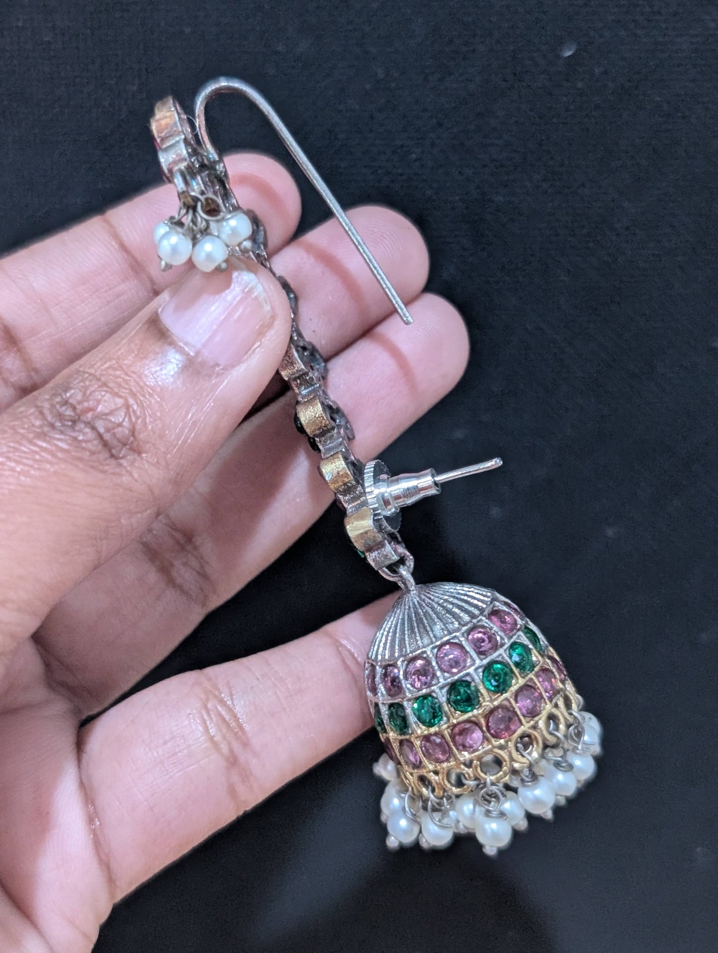 Oxidized Dual tone Cuff jhumka earrings