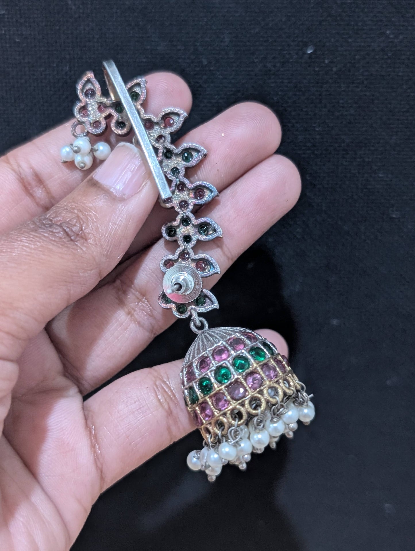 Oxidized Dual tone Cuff jhumka earrings