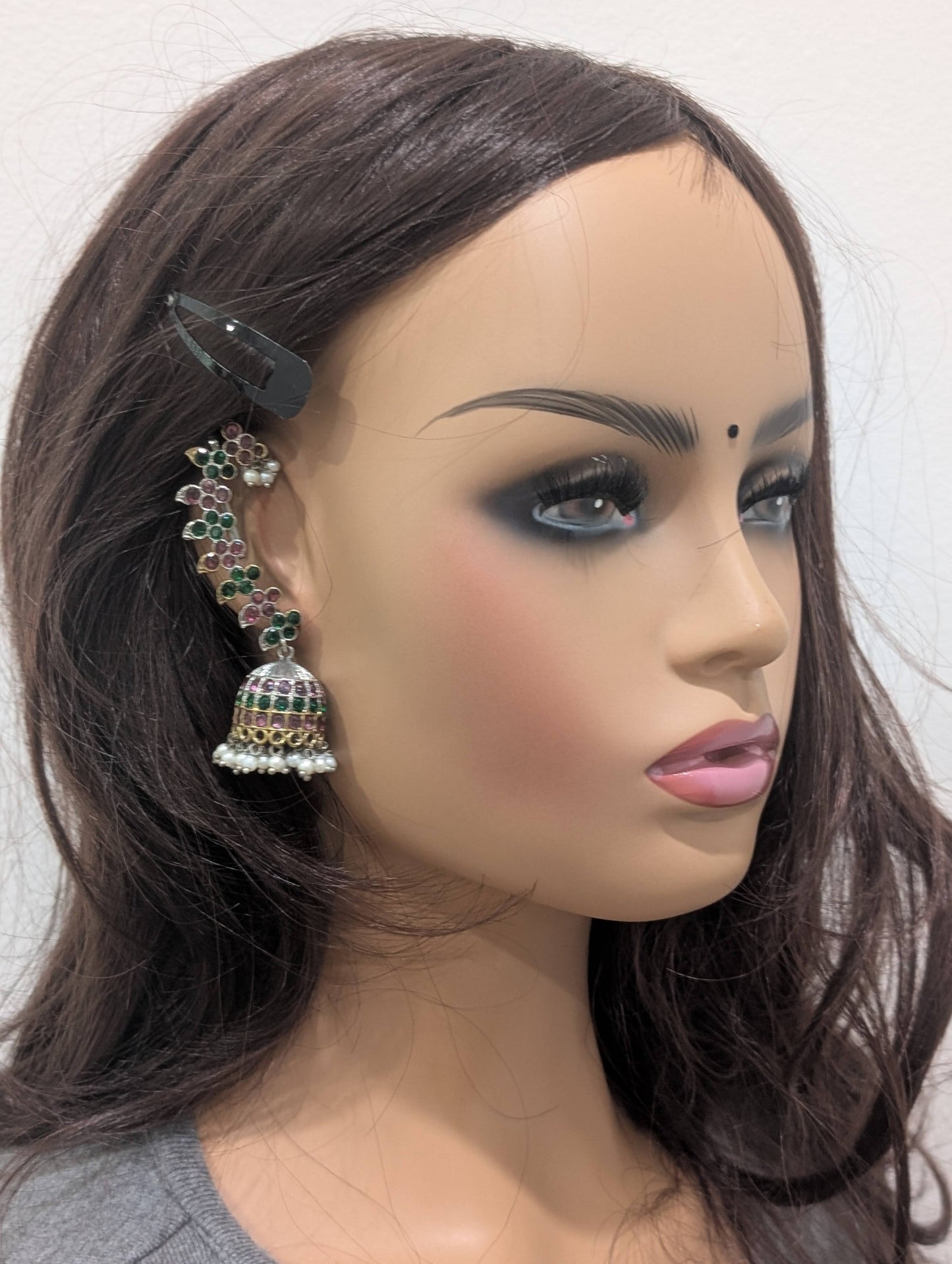 Oxidized Dual tone Cuff jhumka earrings