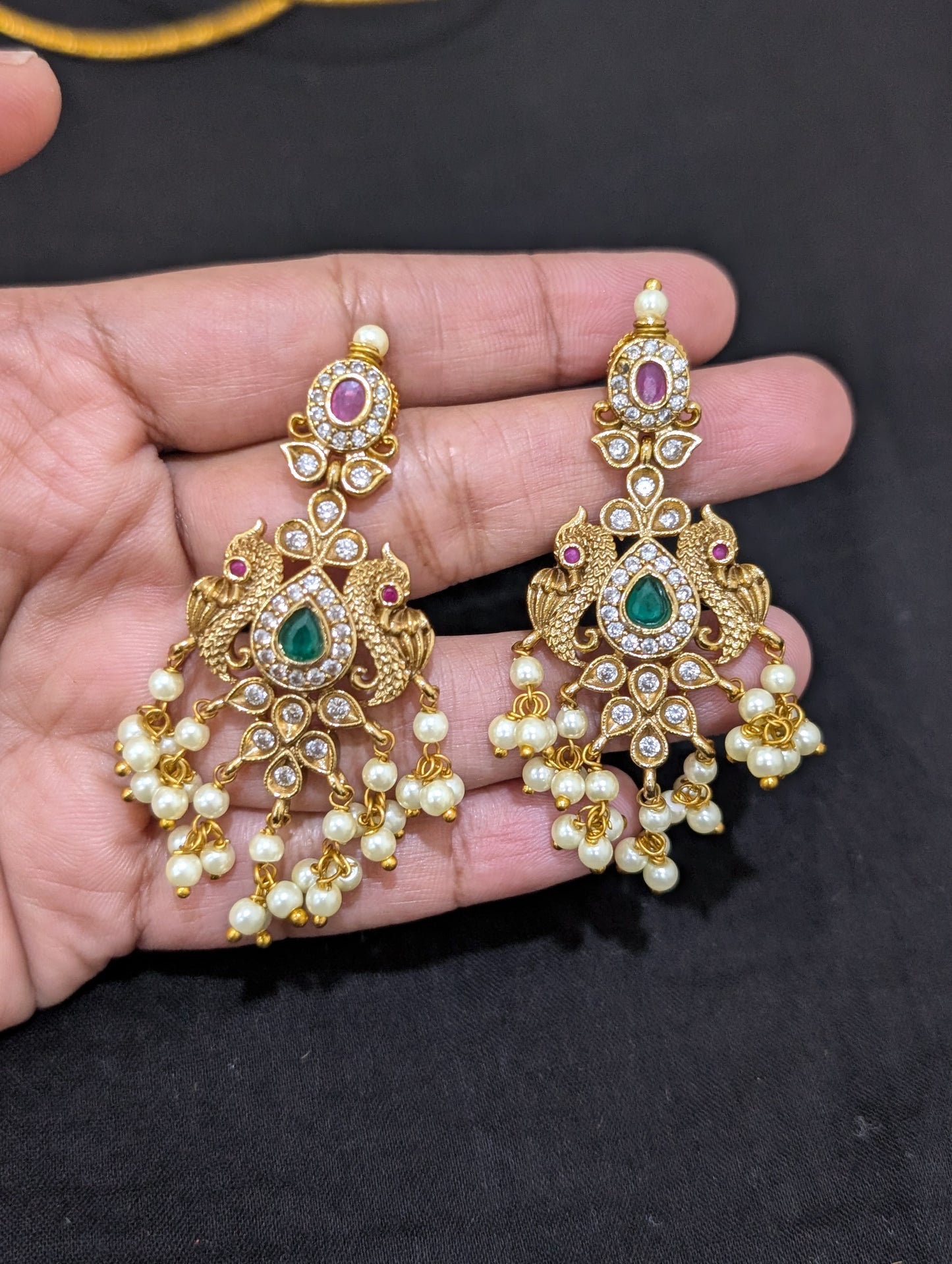 Guttapusalu CZ stone Long Necklace and Earrings set