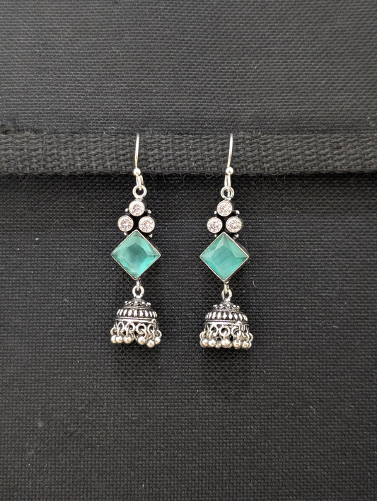 Oxidized silver CZ hook drop Jhumka Earrings