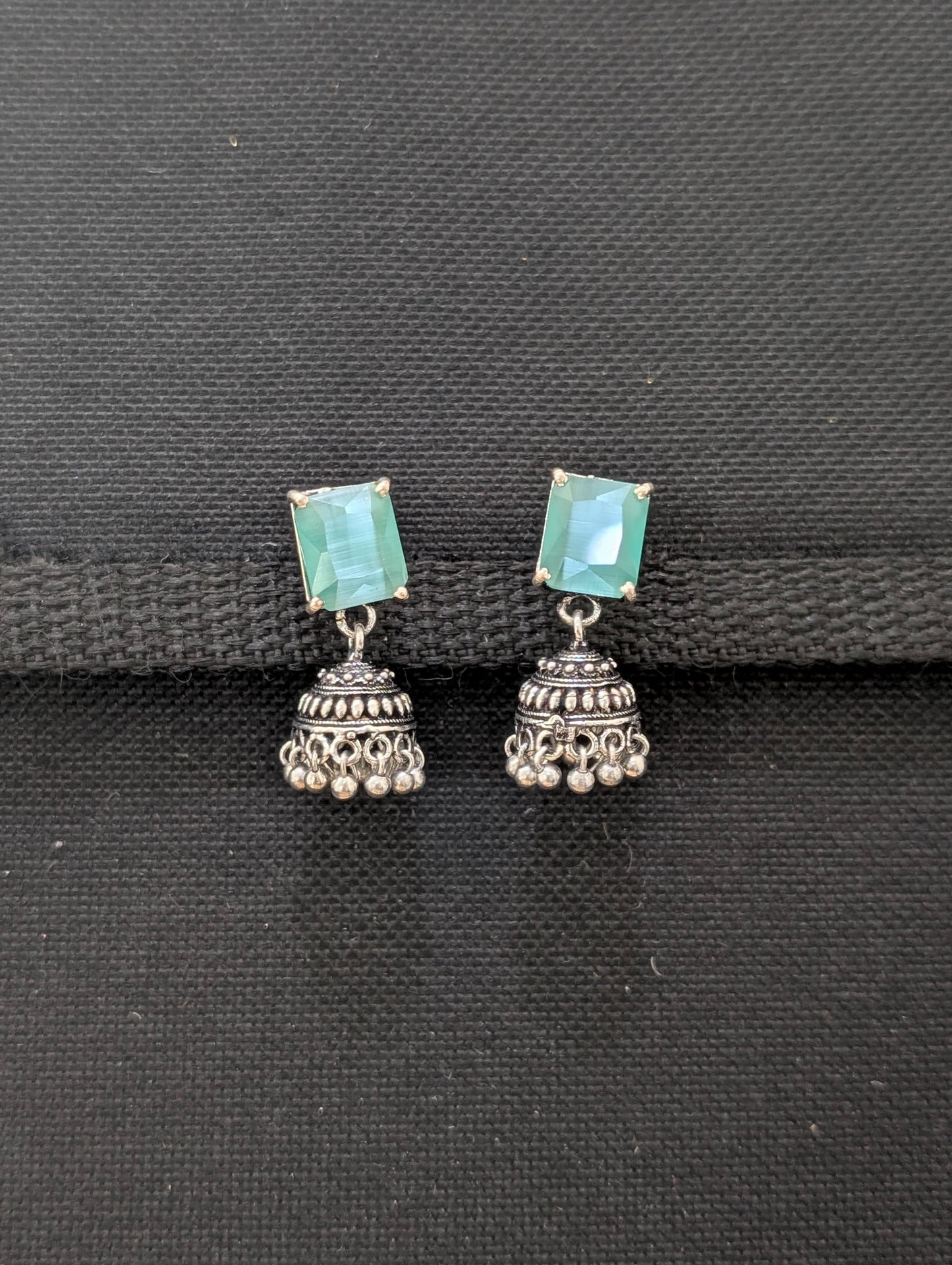 Oxidized silver CZ stone Jhumka earrings - D2