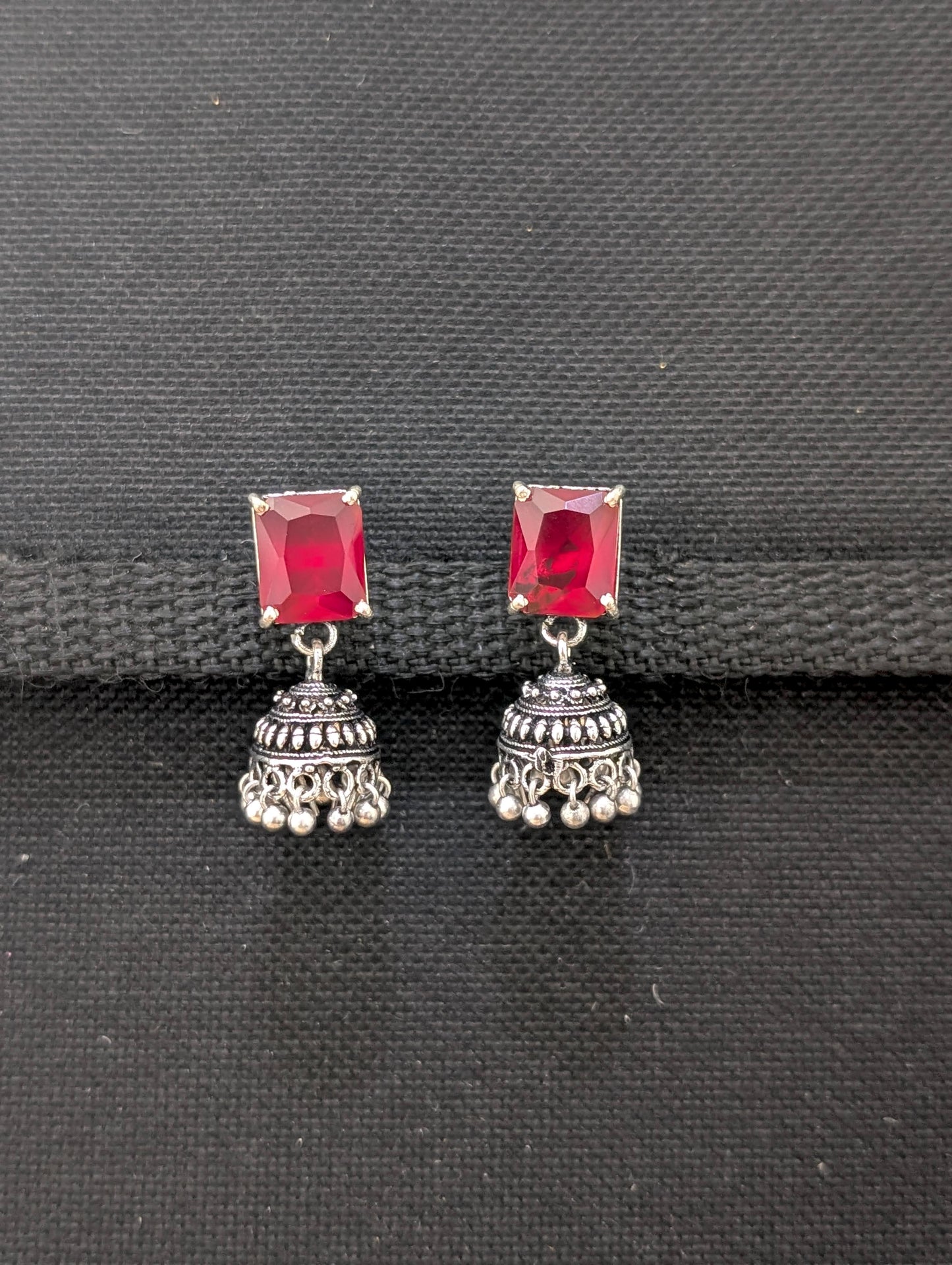 Oxidized silver CZ stone Jhumka earrings - D2