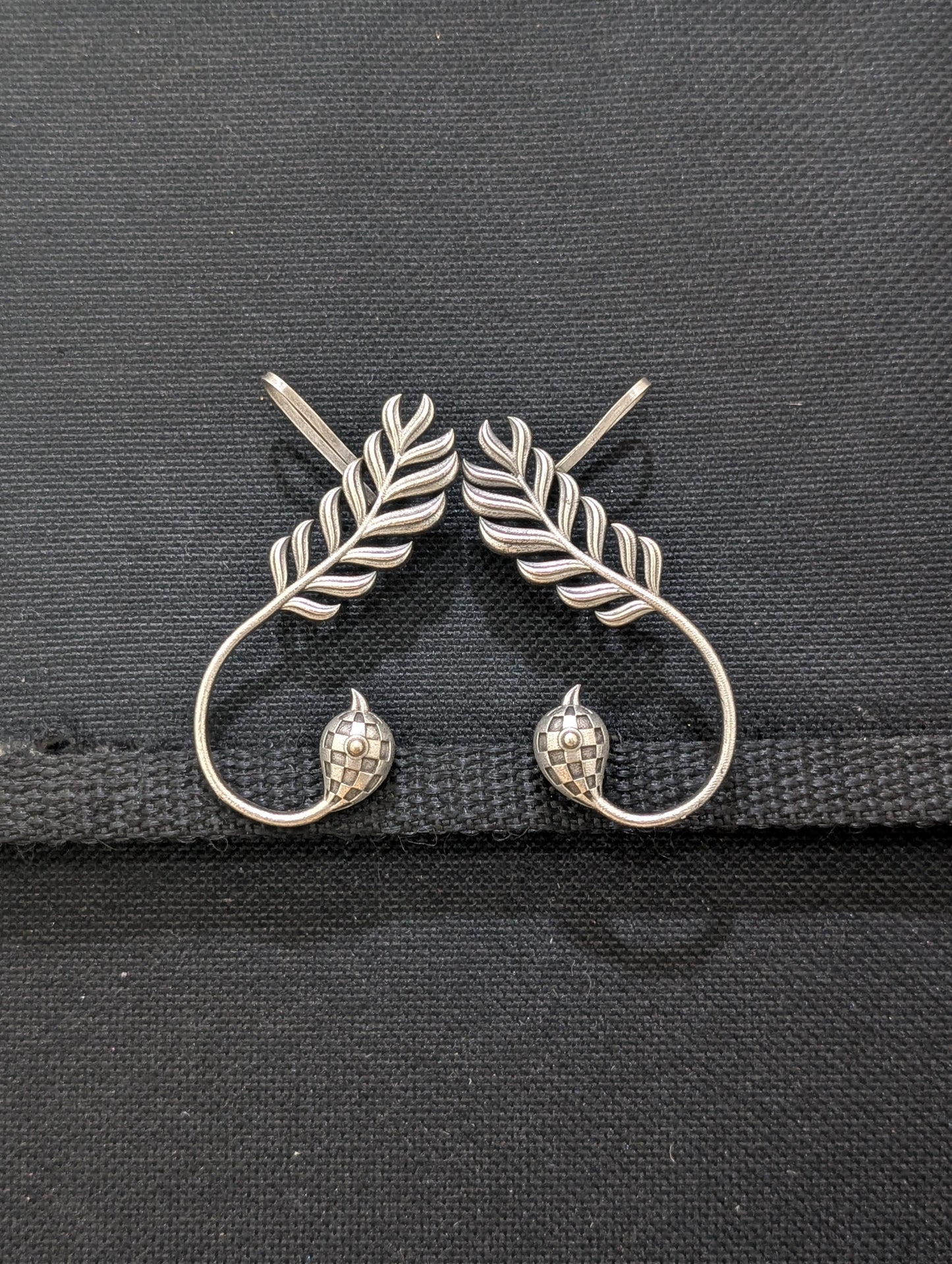 Oxidized silver Peacock Cuff earrings