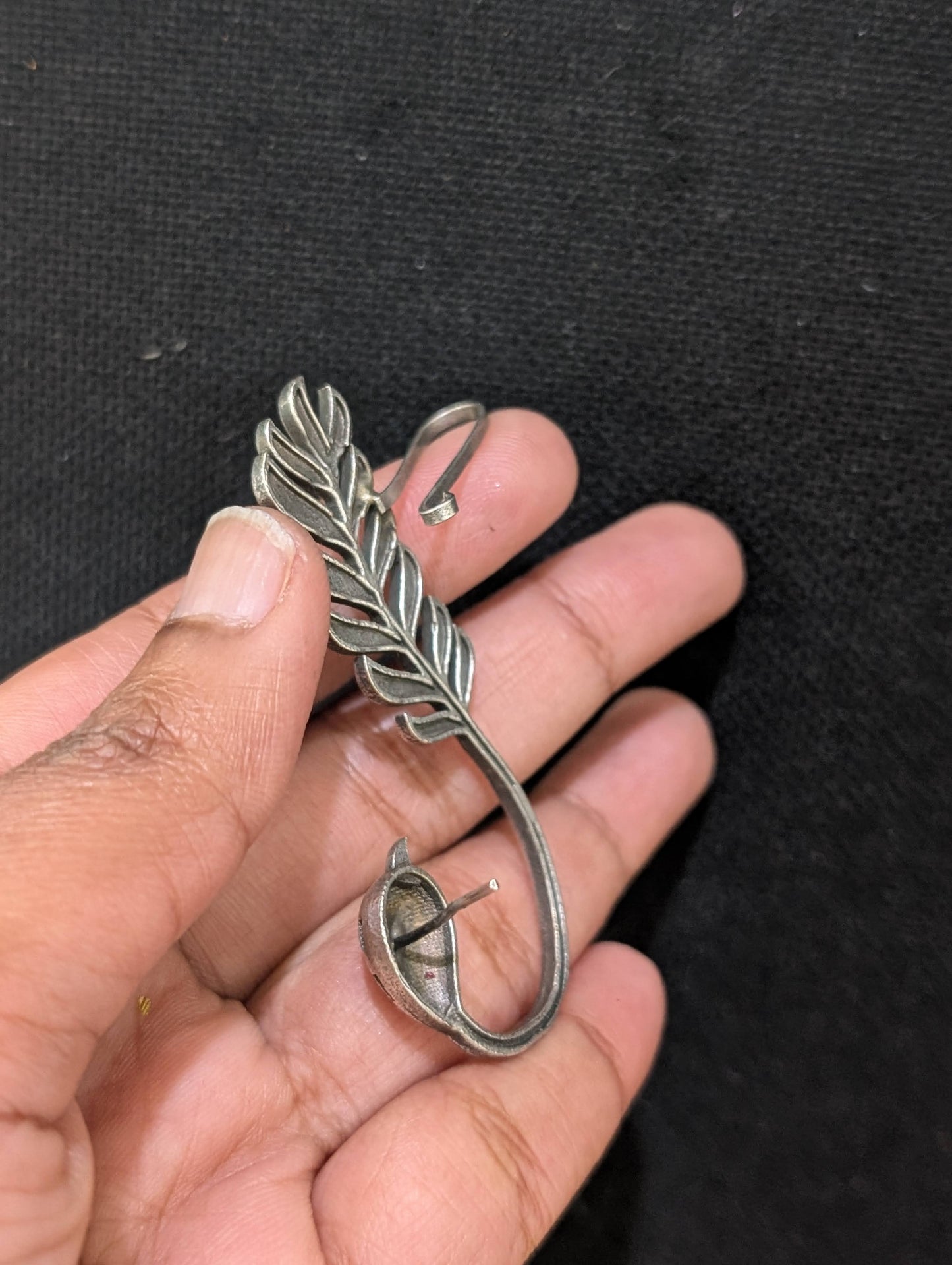Oxidized silver Peacock Cuff earrings