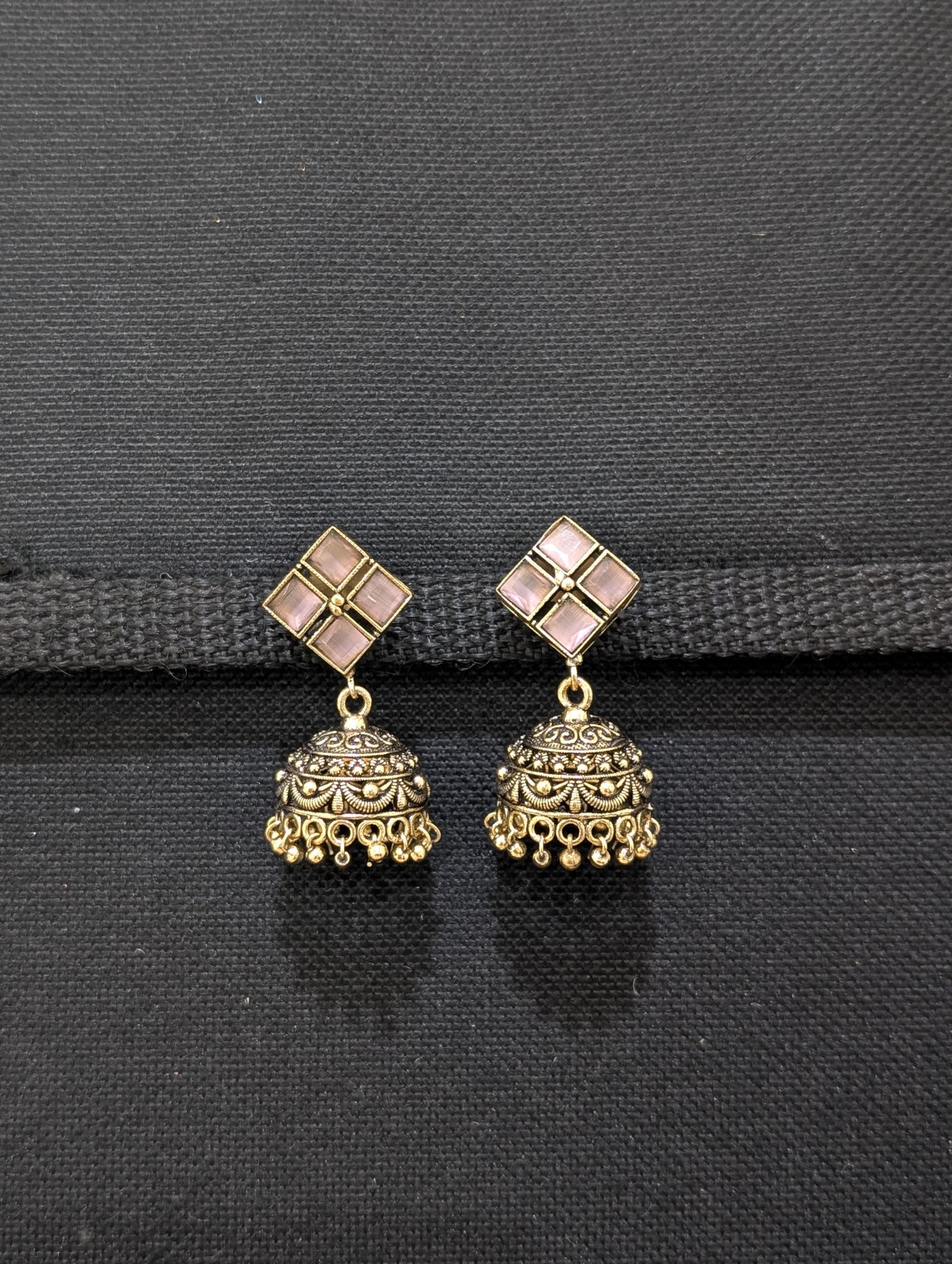 Antique oxidized gold CZ jhumka earrings