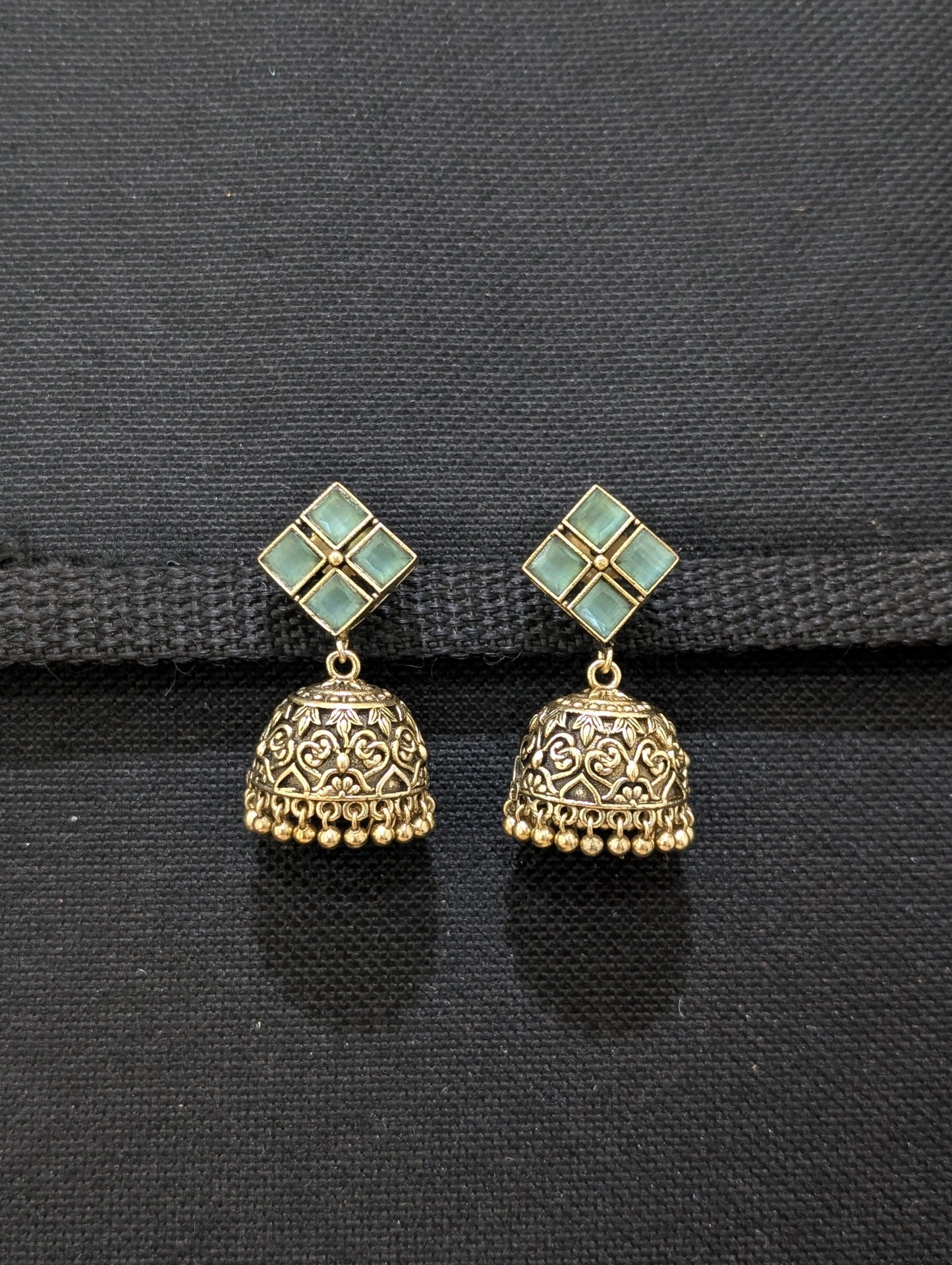 Antique oxidized gold CZ jhumka earrings