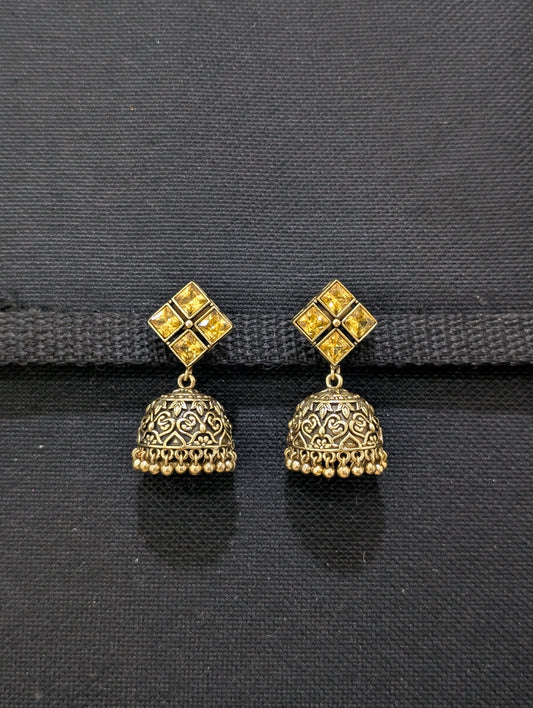 Antique oxidized gold CZ jhumka earrings