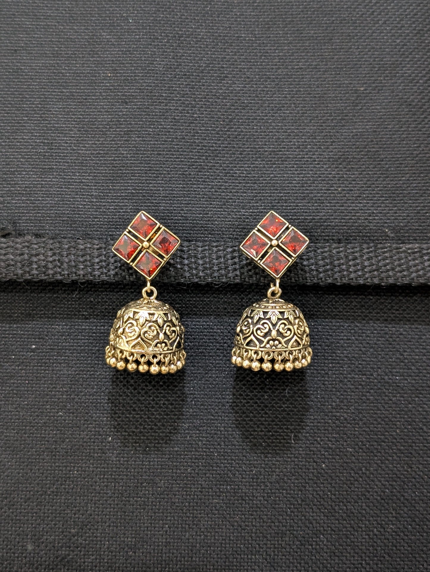 Antique oxidized gold CZ jhumka earrings
