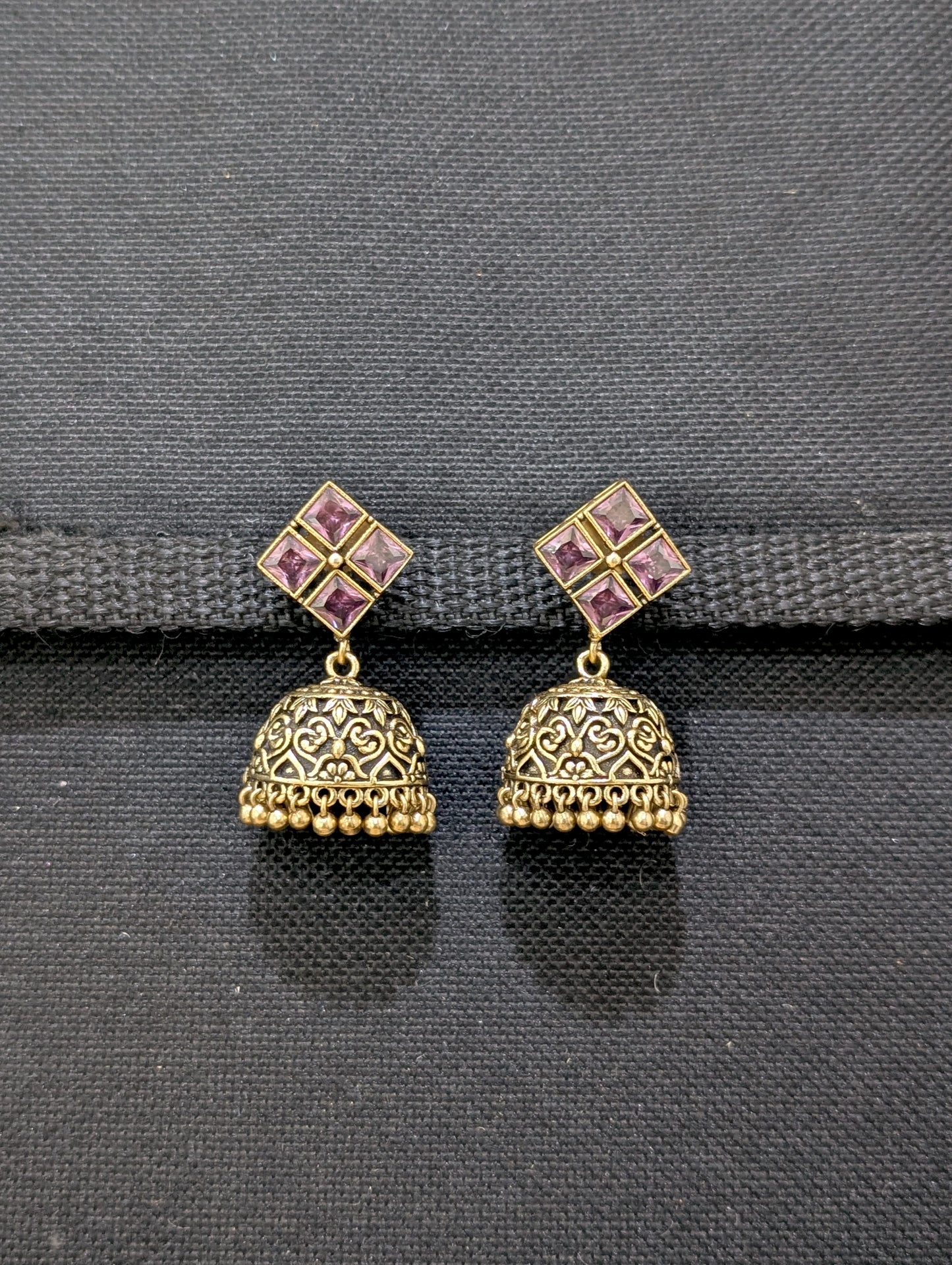 Antique oxidized gold CZ jhumka earrings