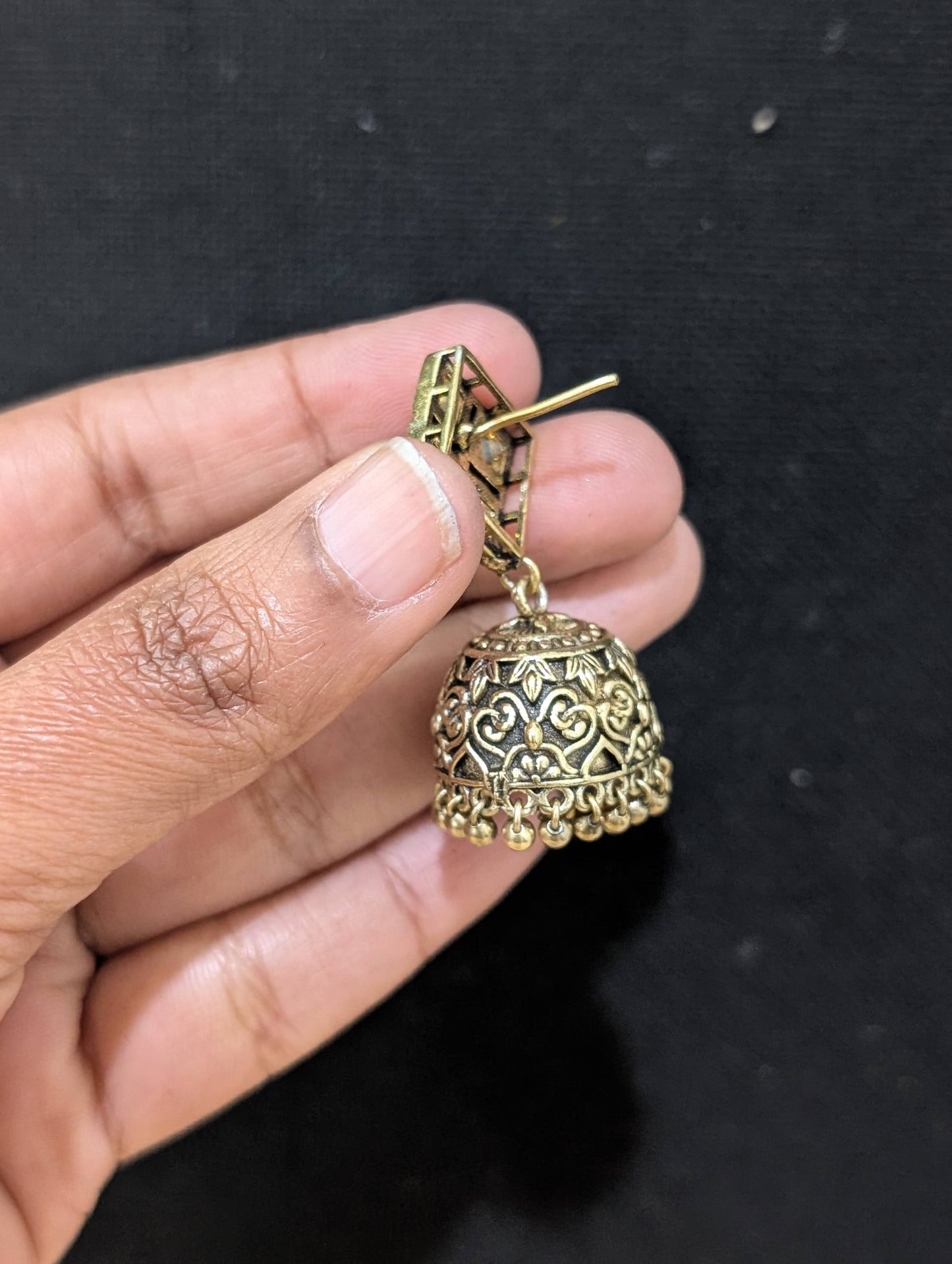Antique oxidized gold CZ jhumka earrings