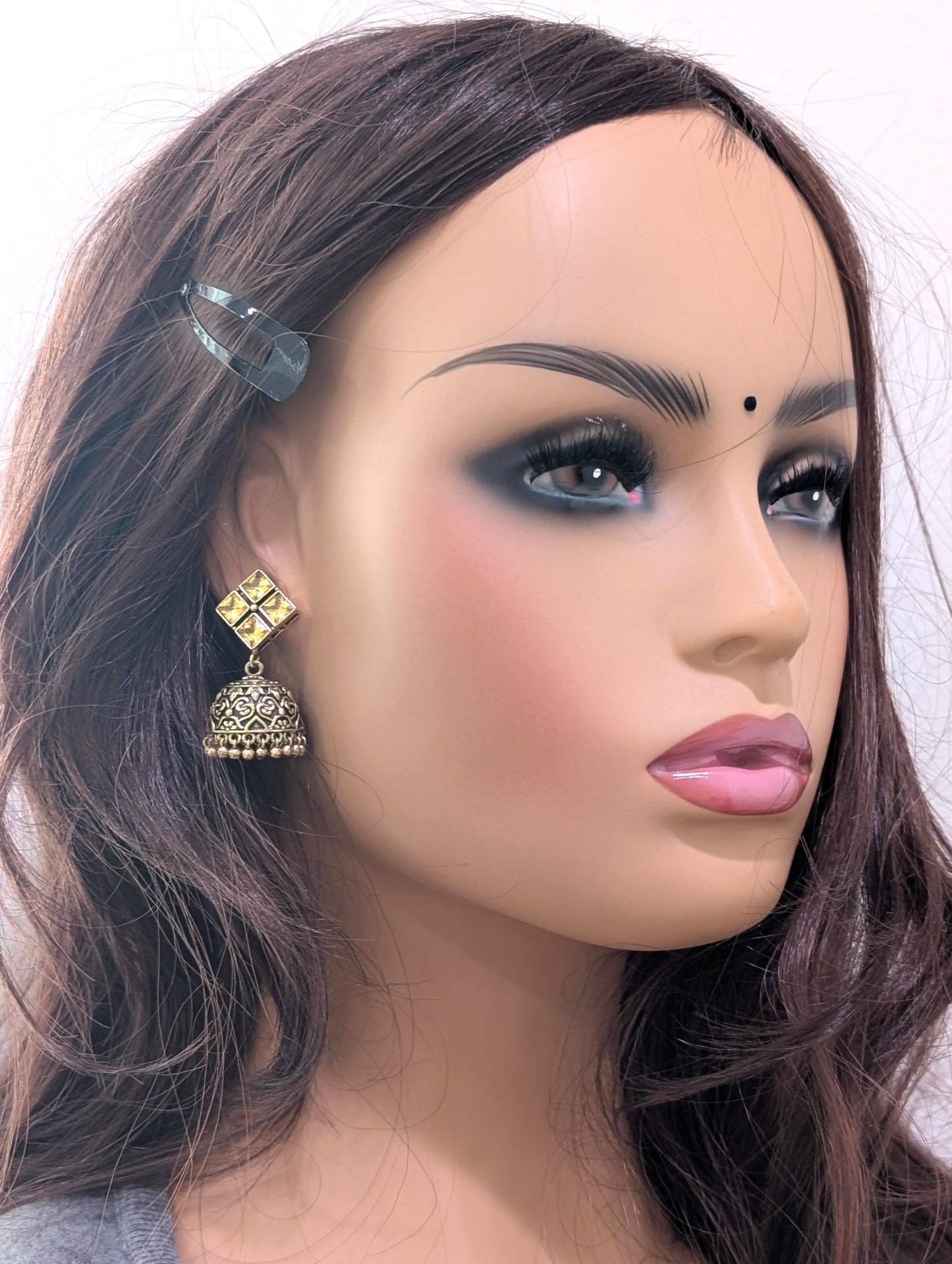 Antique oxidized gold CZ jhumka earrings