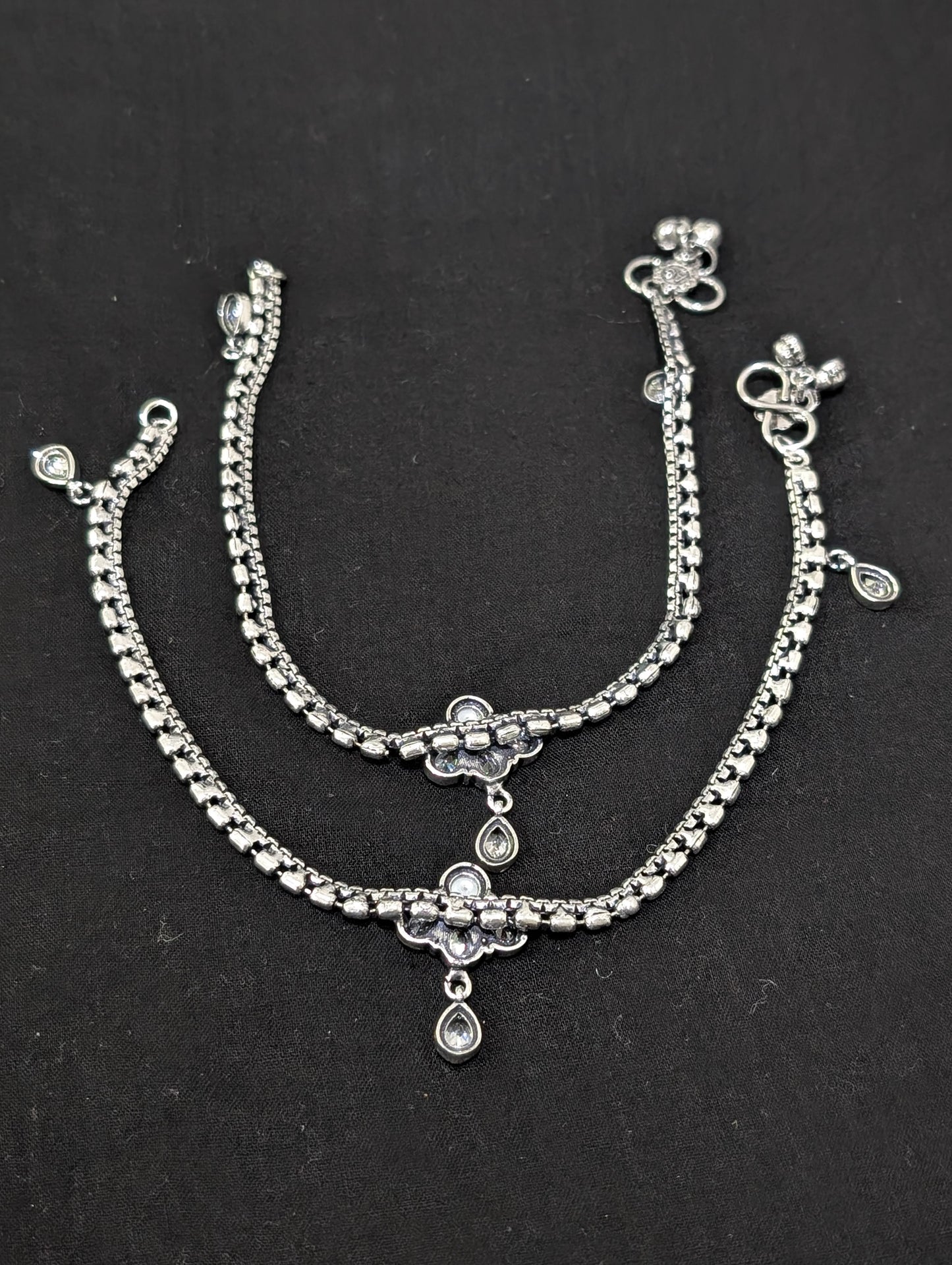Oxidized Silver plated CZ Anklets - D1