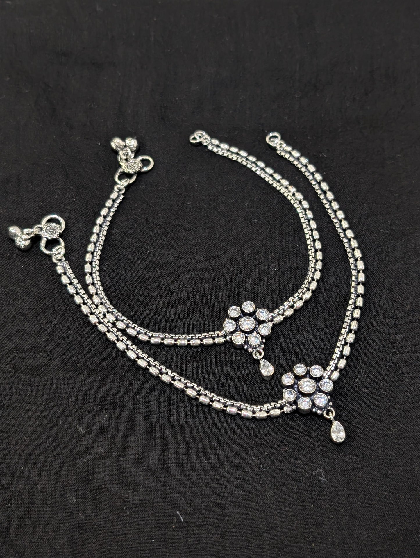 Oxidized Silver plated CZ Anklets - D2