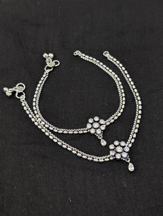 Oxidized Silver plated CZ Anklets - D2