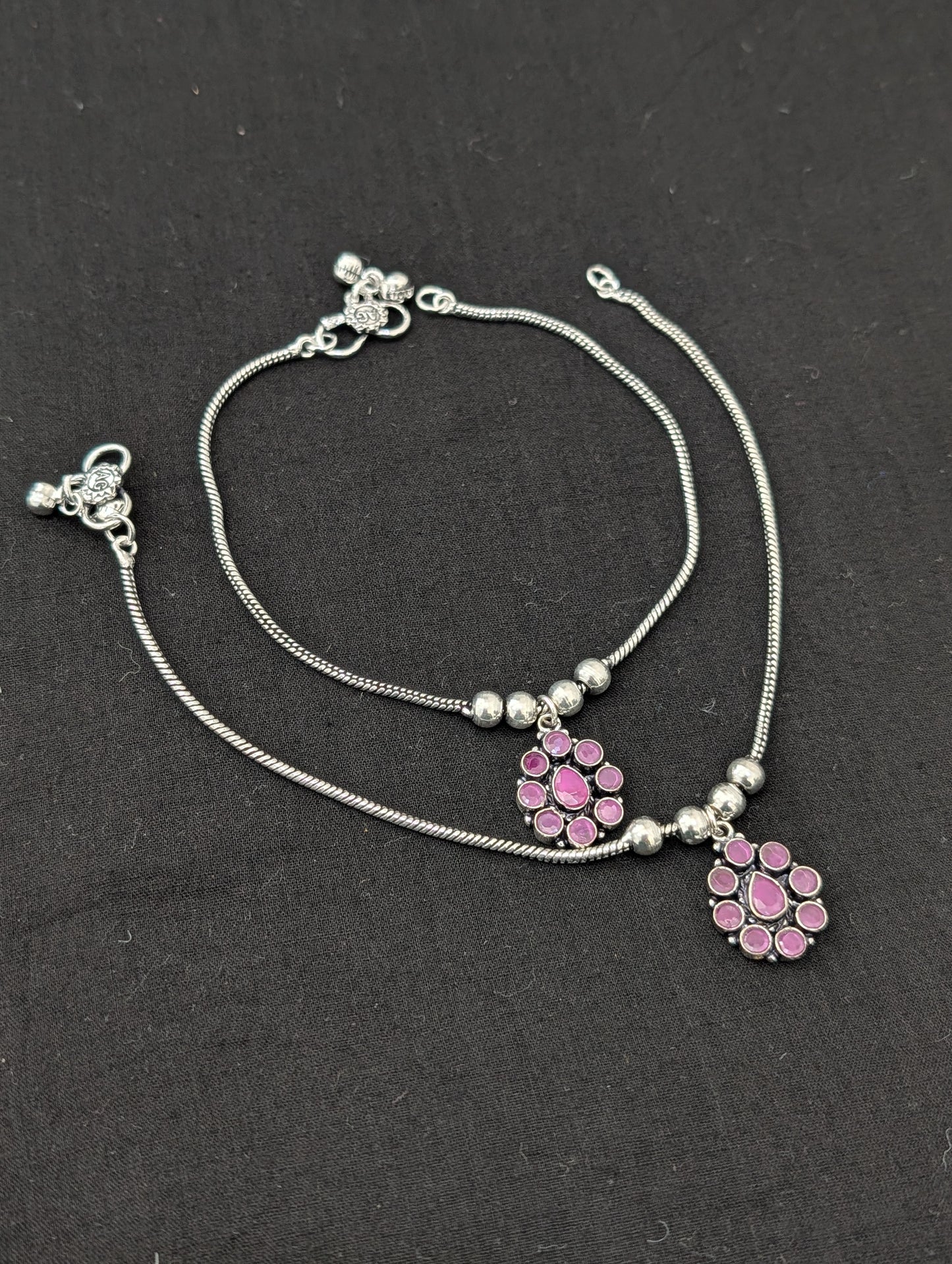 Oxidized Silver plated CZ Anklets - D3
