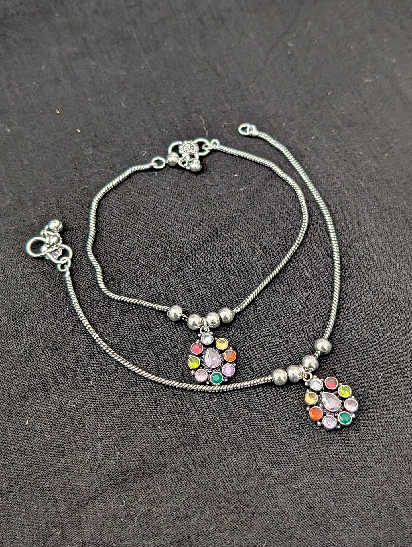 Oxidized Silver plated CZ Anklets - D3