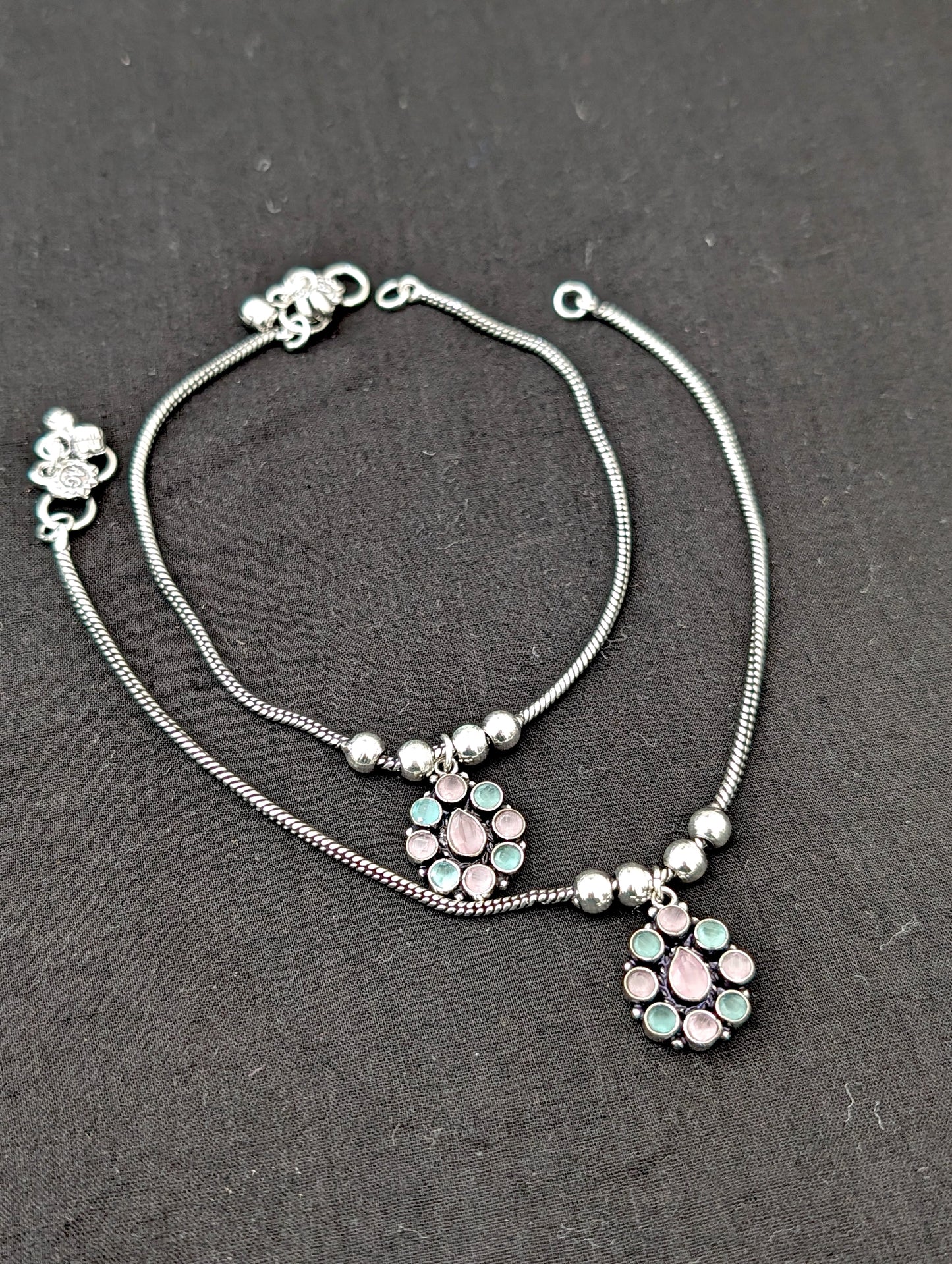 Oxidized Silver plated CZ Anklets - D3