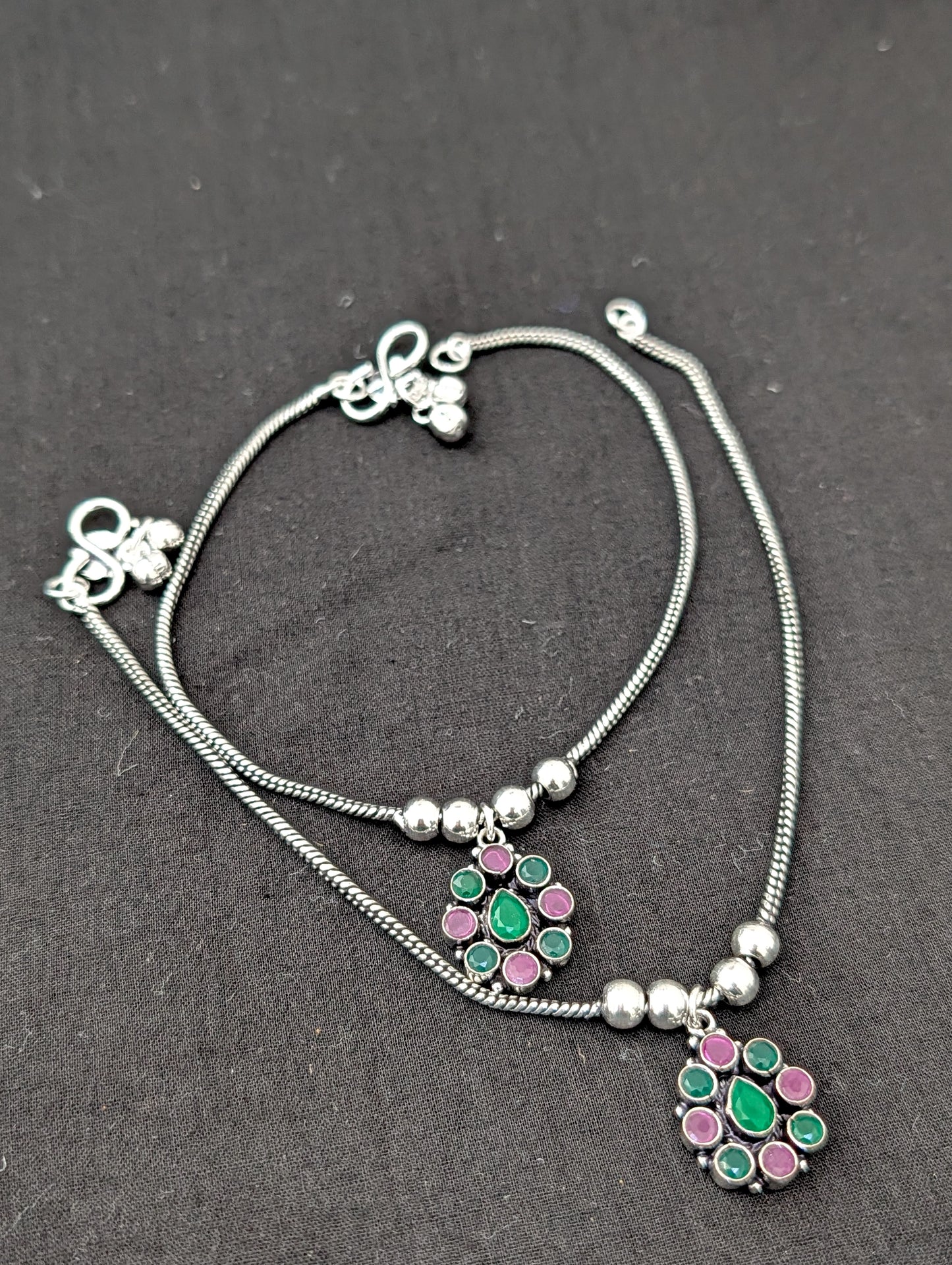 Oxidized Silver plated CZ Anklets - D3