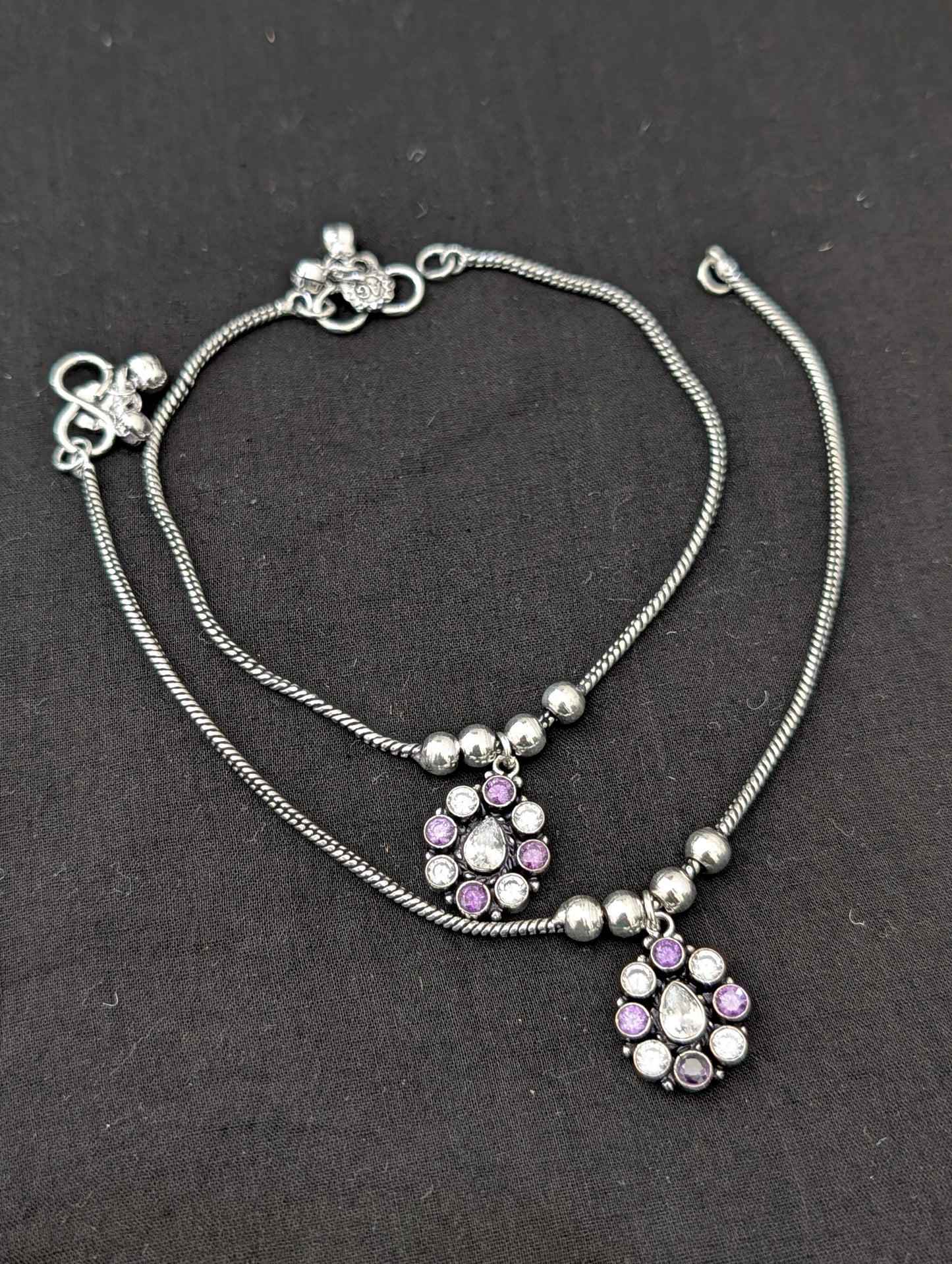 Oxidized Silver plated CZ Anklets - D3