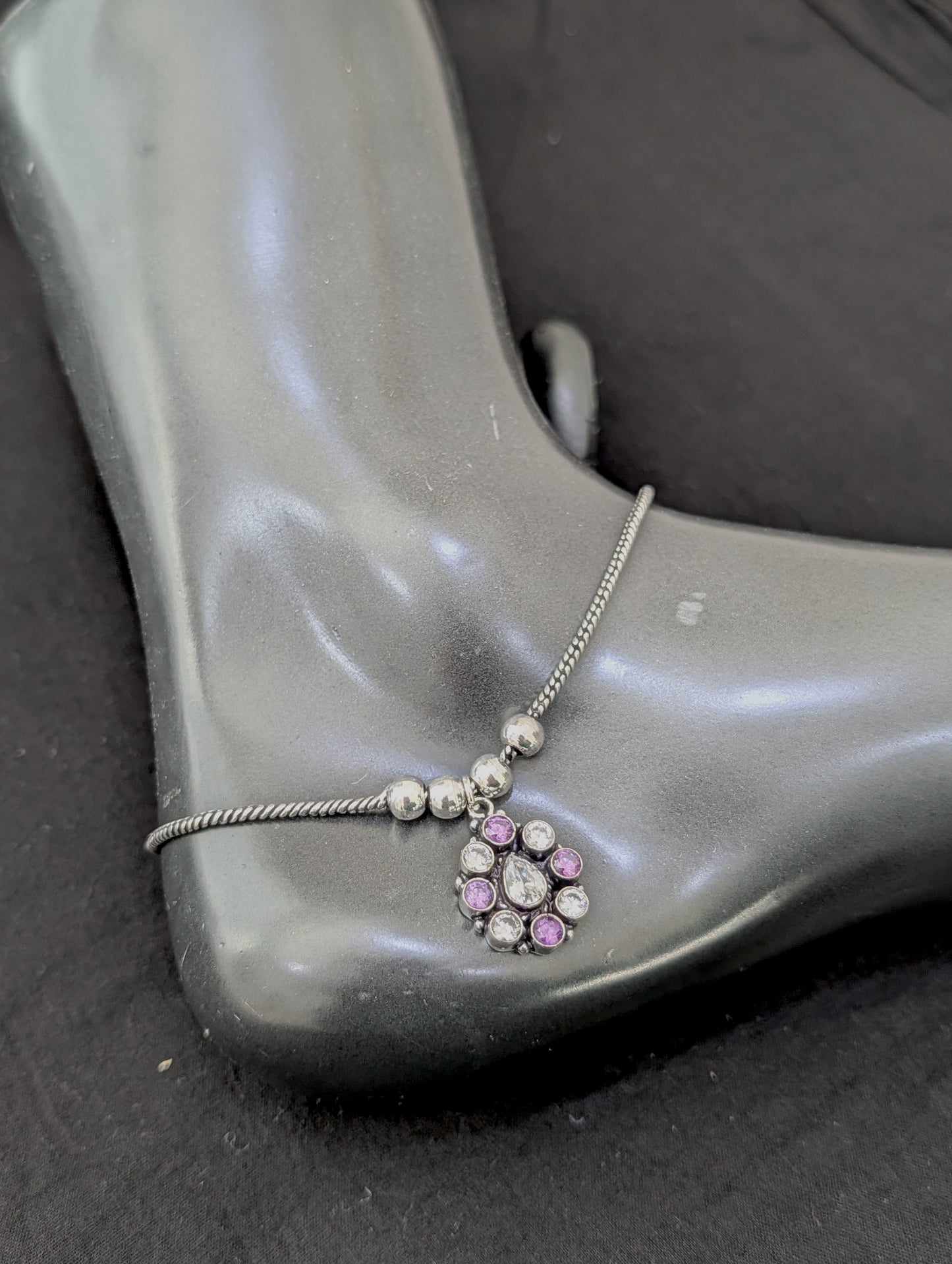 Oxidized Silver plated CZ Anklets - D3